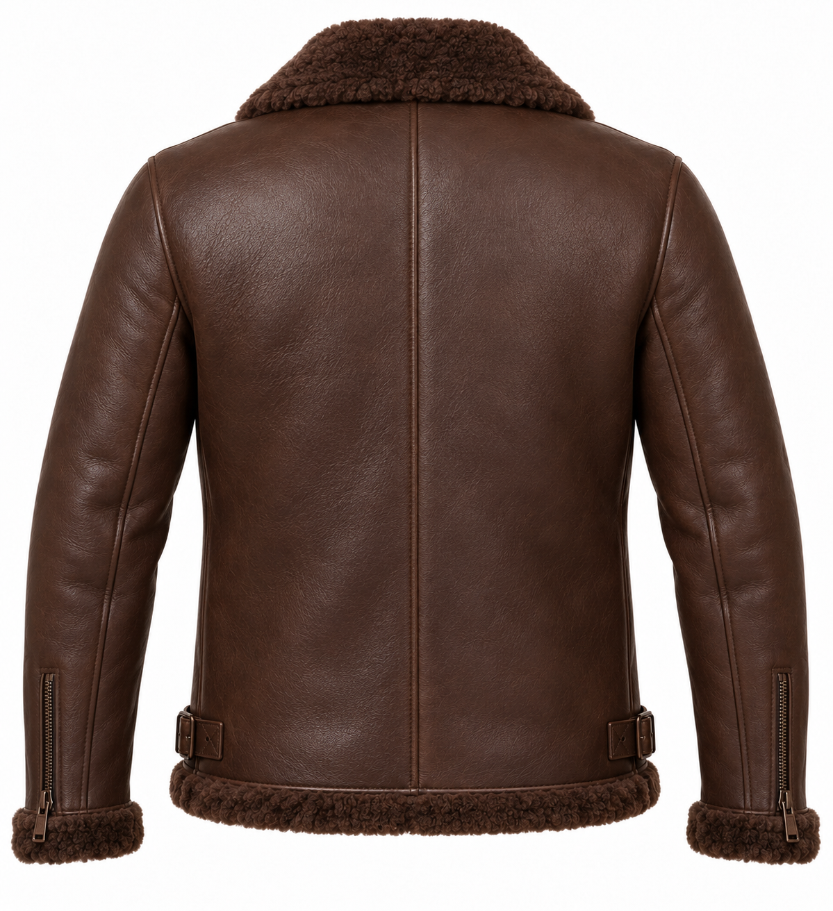 SH063 men's brown shearling jacket back view