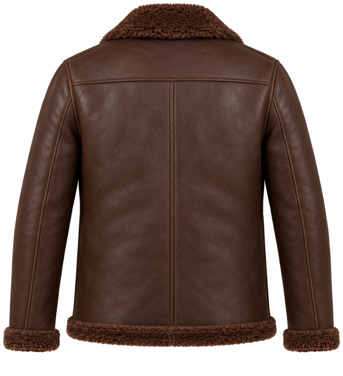 SH064 men's brown shearling jacket back view