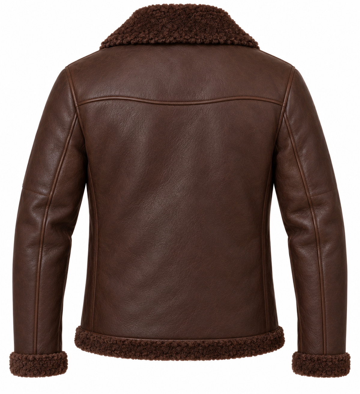 SH066 men's brown shearling jacket back view