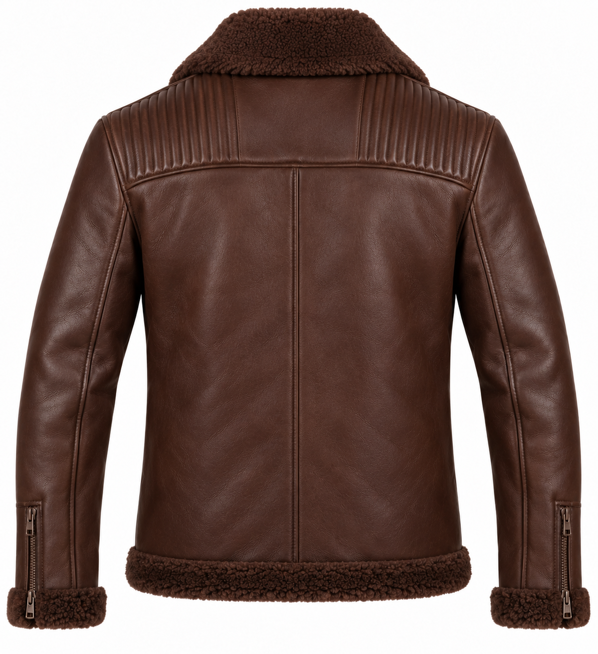 SH067 men's brown shearling jacket back view