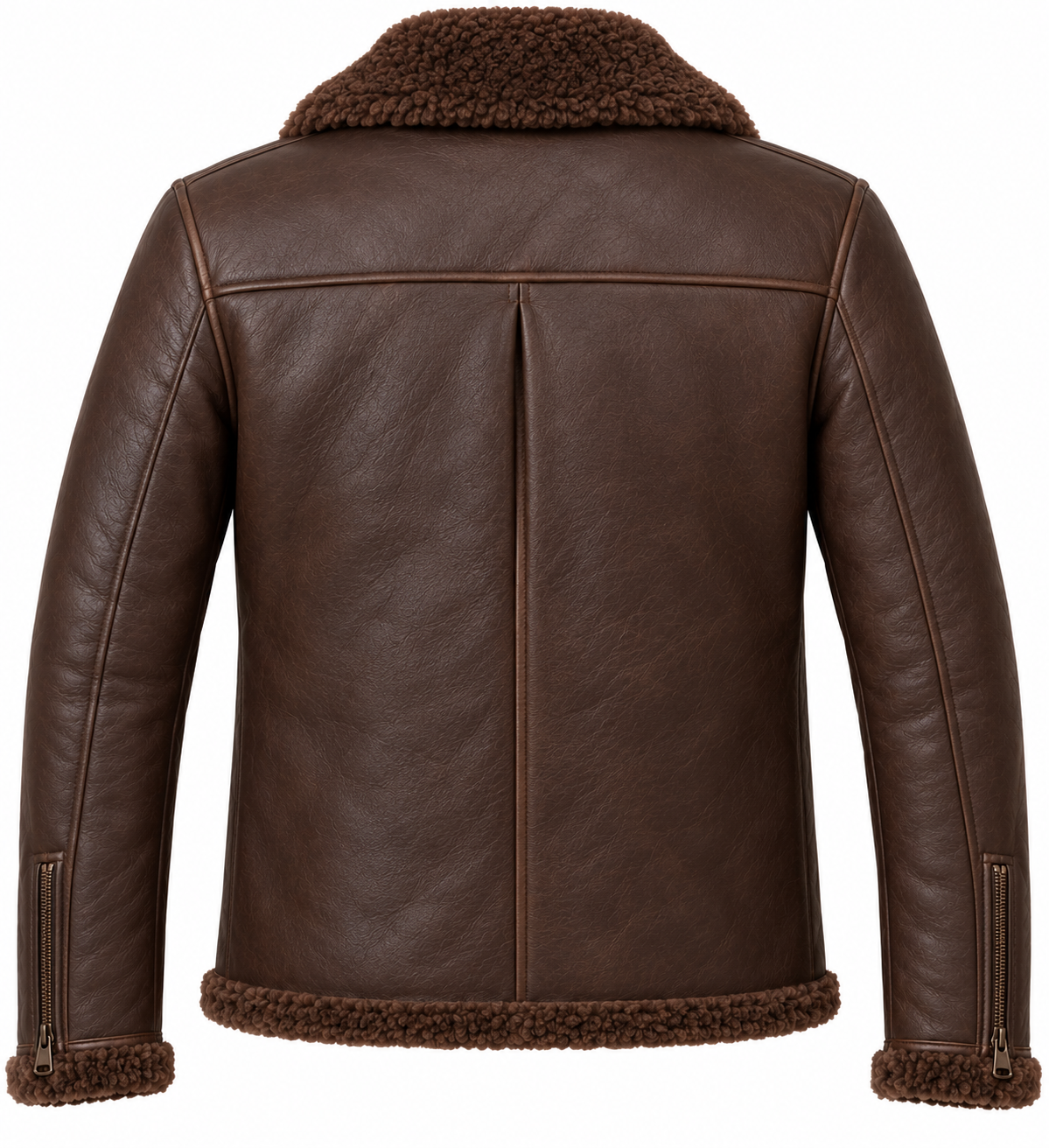 SH069 men's brown shearling jacket back view
