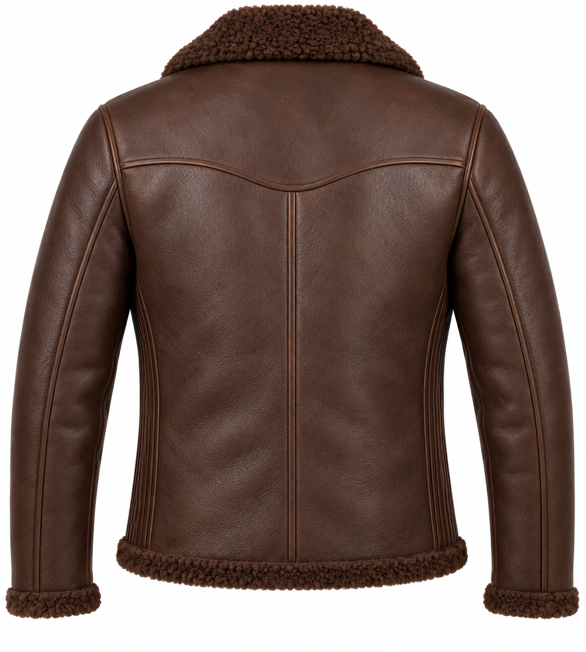 SH070 men's brown shearling jacket back view