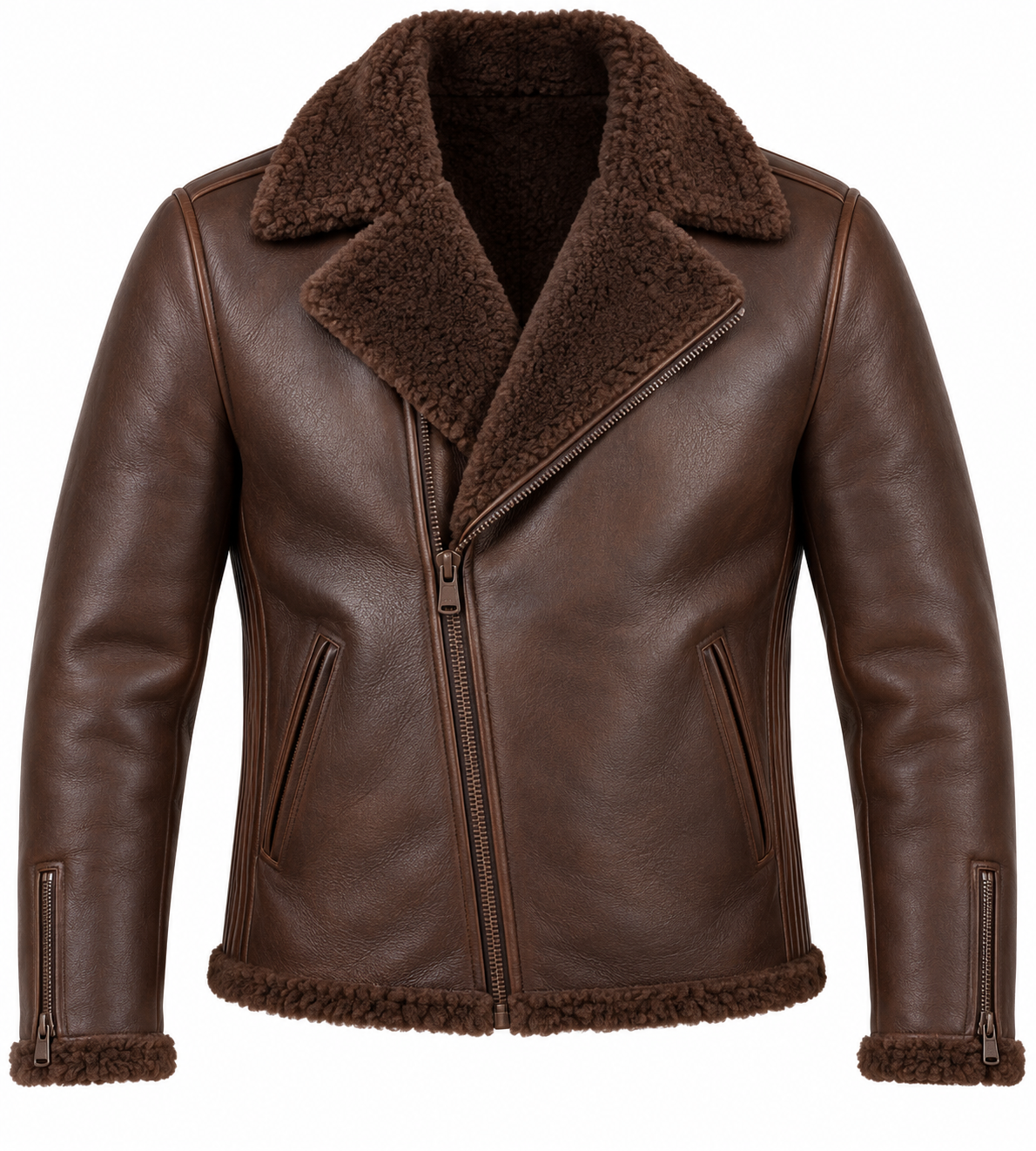 SH070 men's brown shearling jacket front view