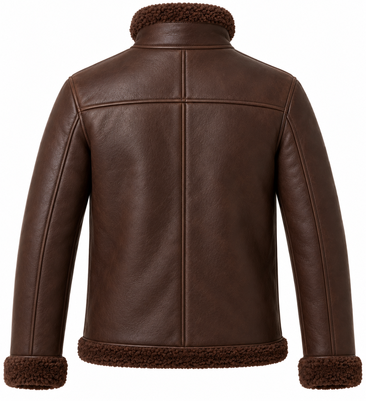 SH071 men's brown shearling jacket back view