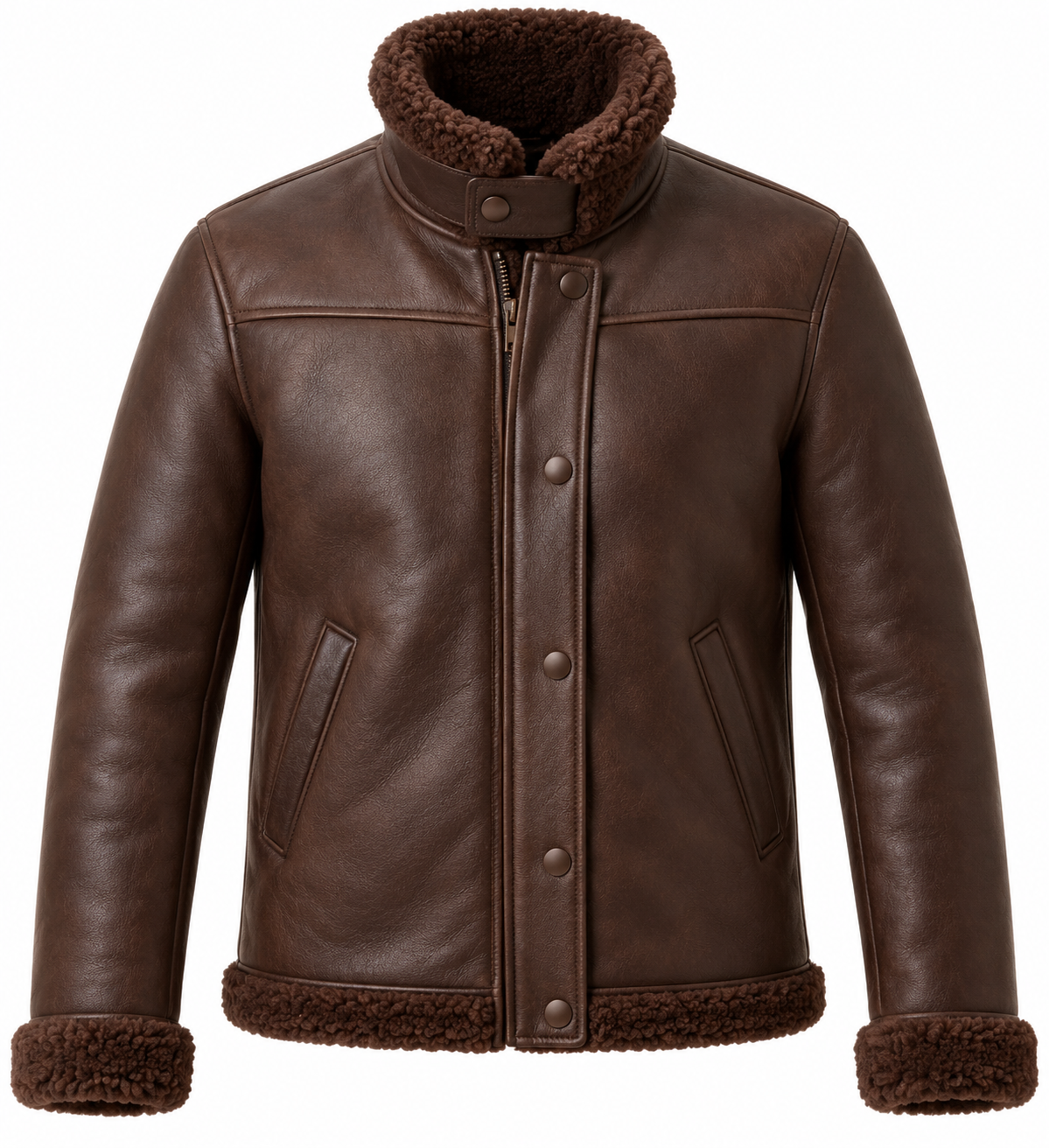 SH071 men's brown shearling jacket front view