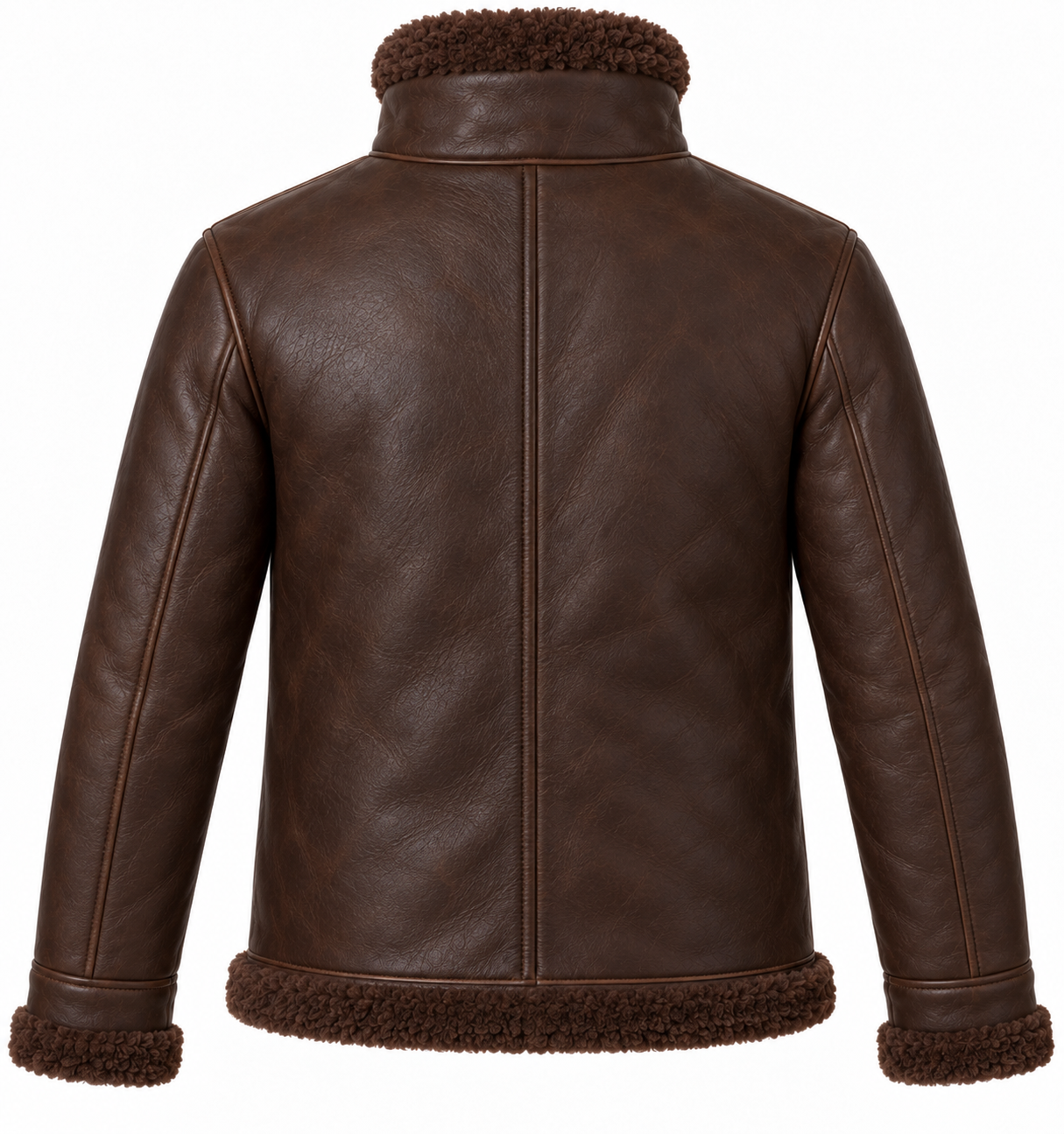 SH072 men's brown shearling jacket back view
