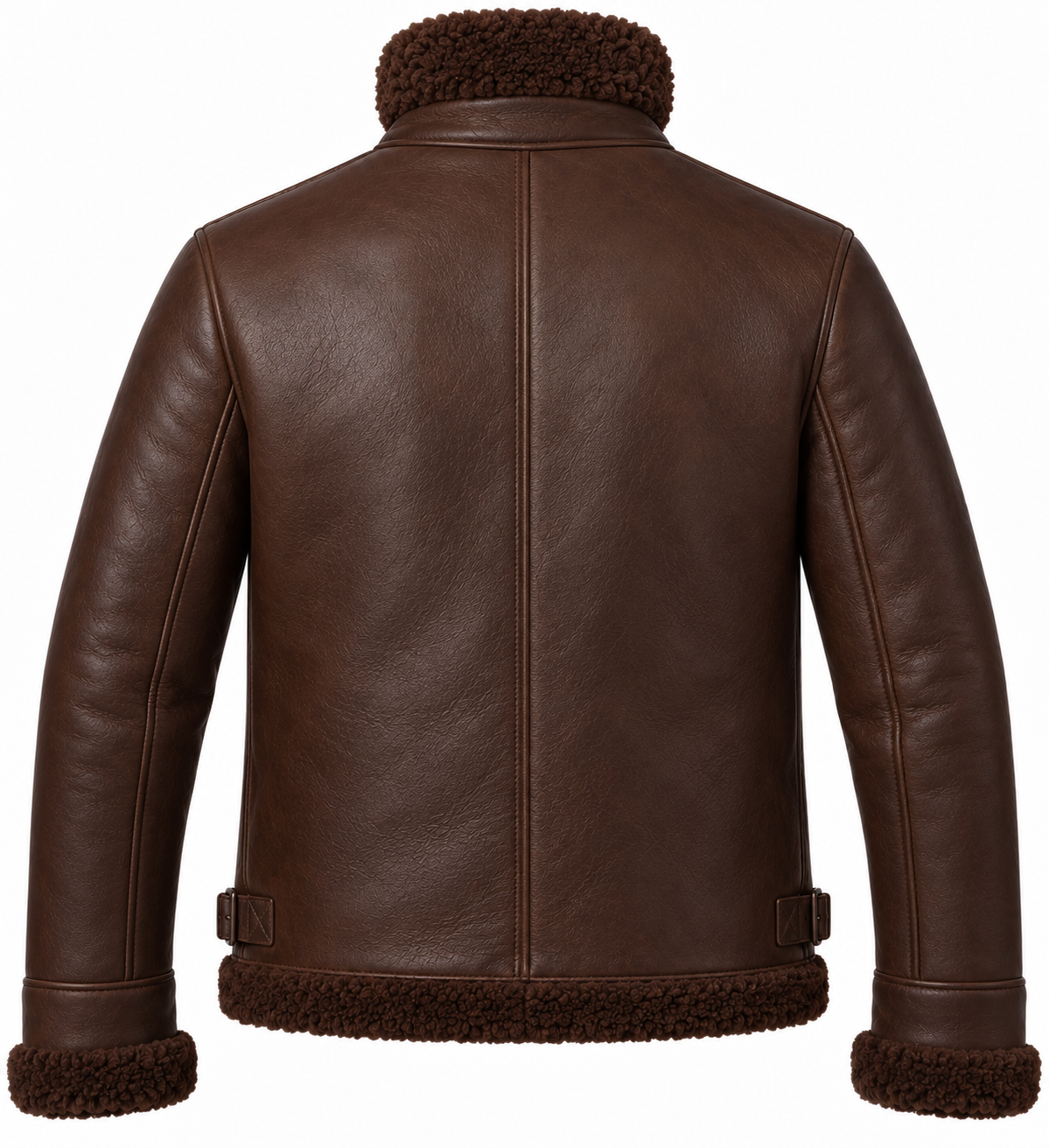 SH073 men's brown shearling jacket back view