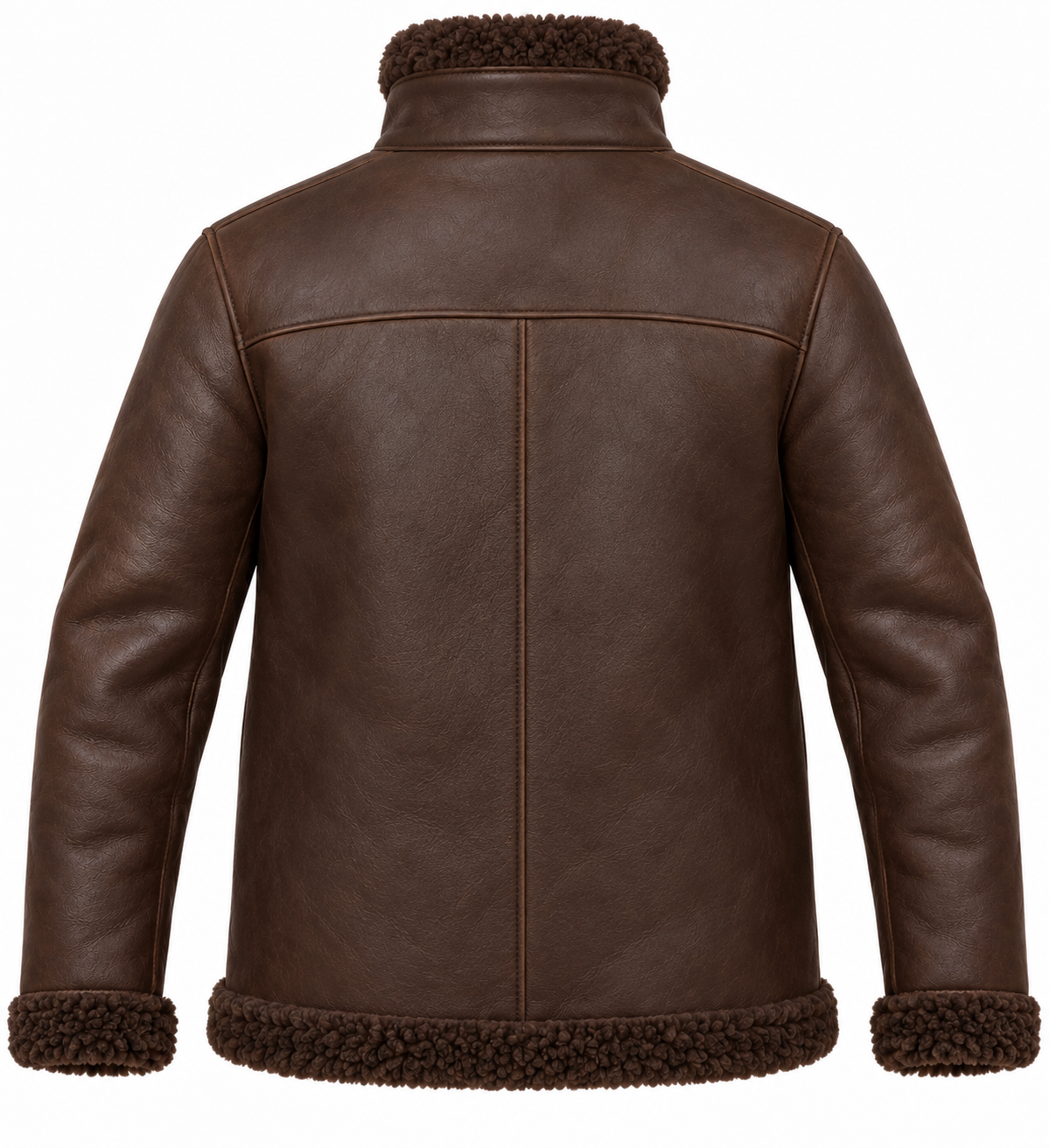 SH074 men's brown shearling jacket back view