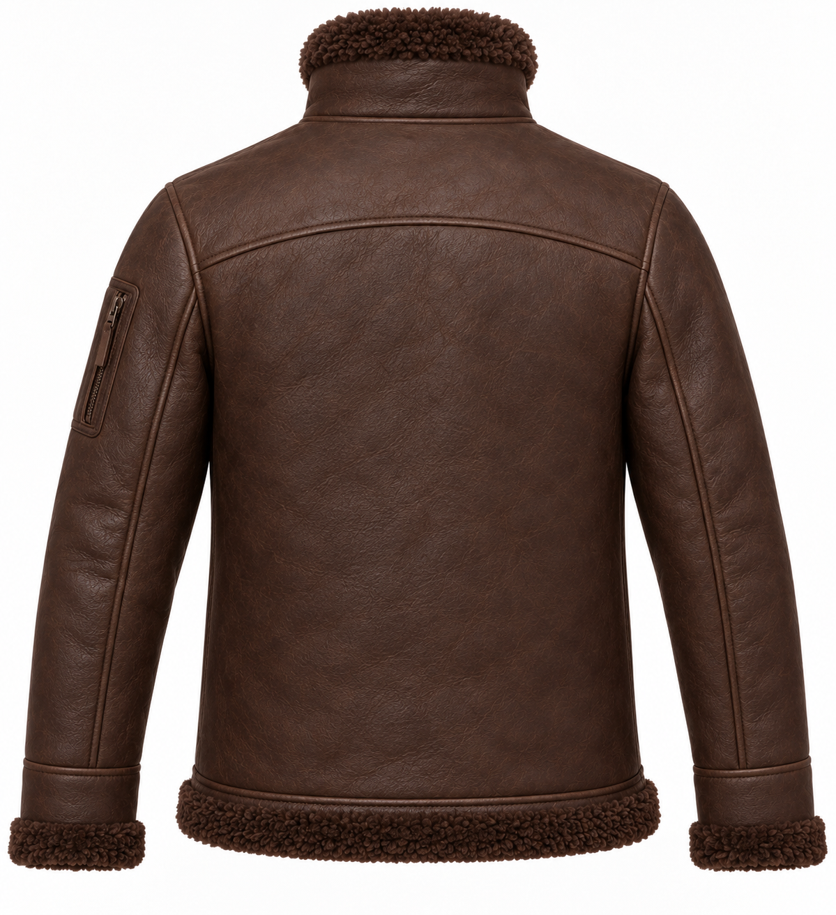 SH076 men's brown shearling jacket back view