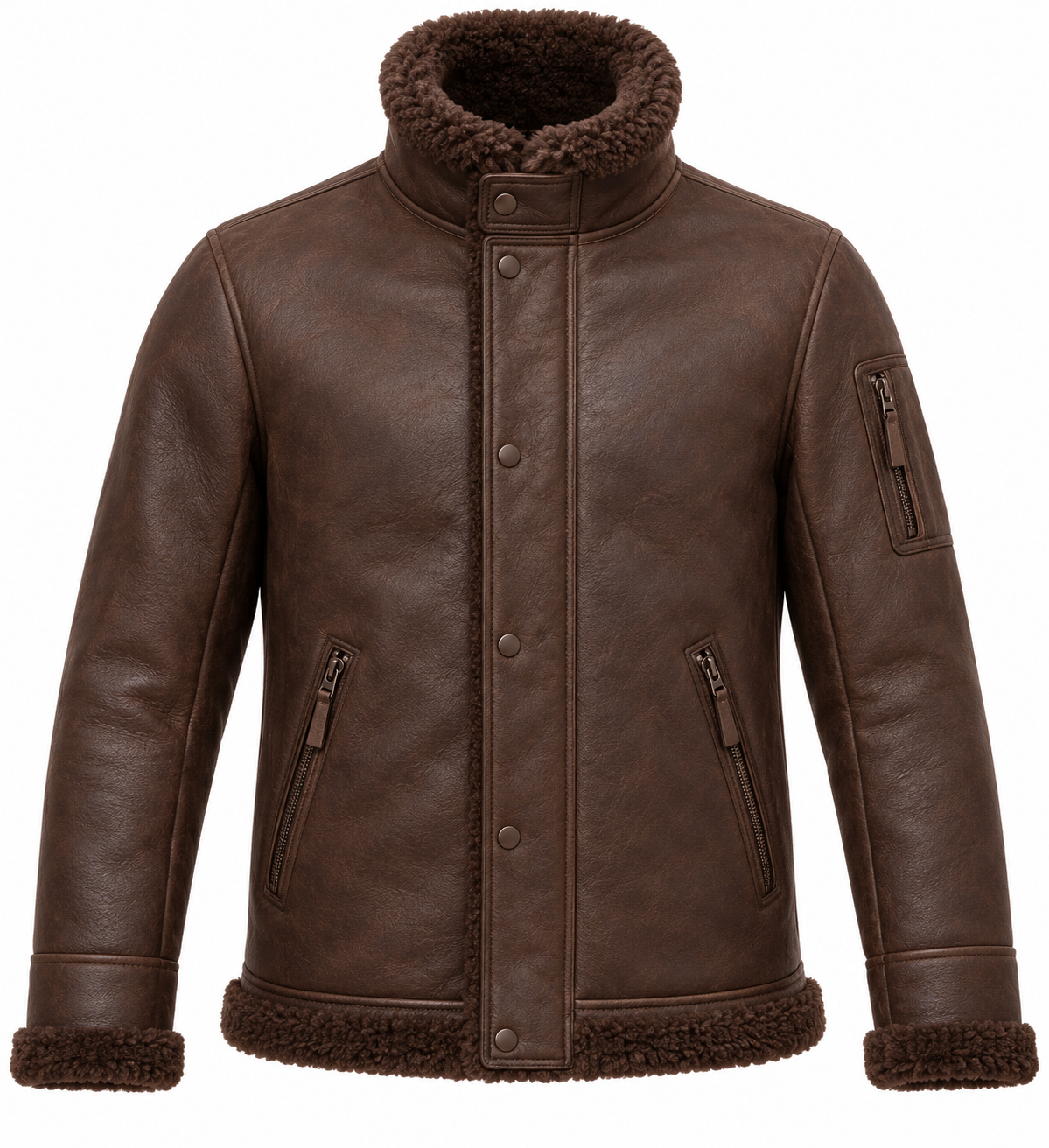 SH076 men's brown shearling jacket front view