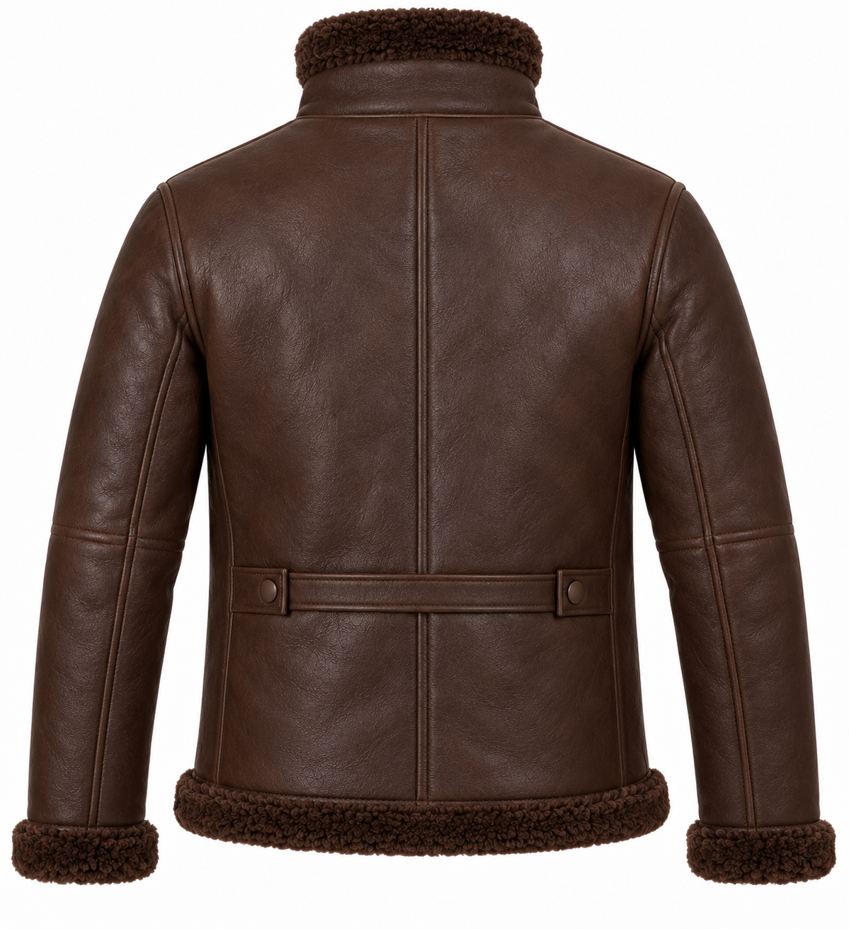 SH078 men's brown shearling jacket back view