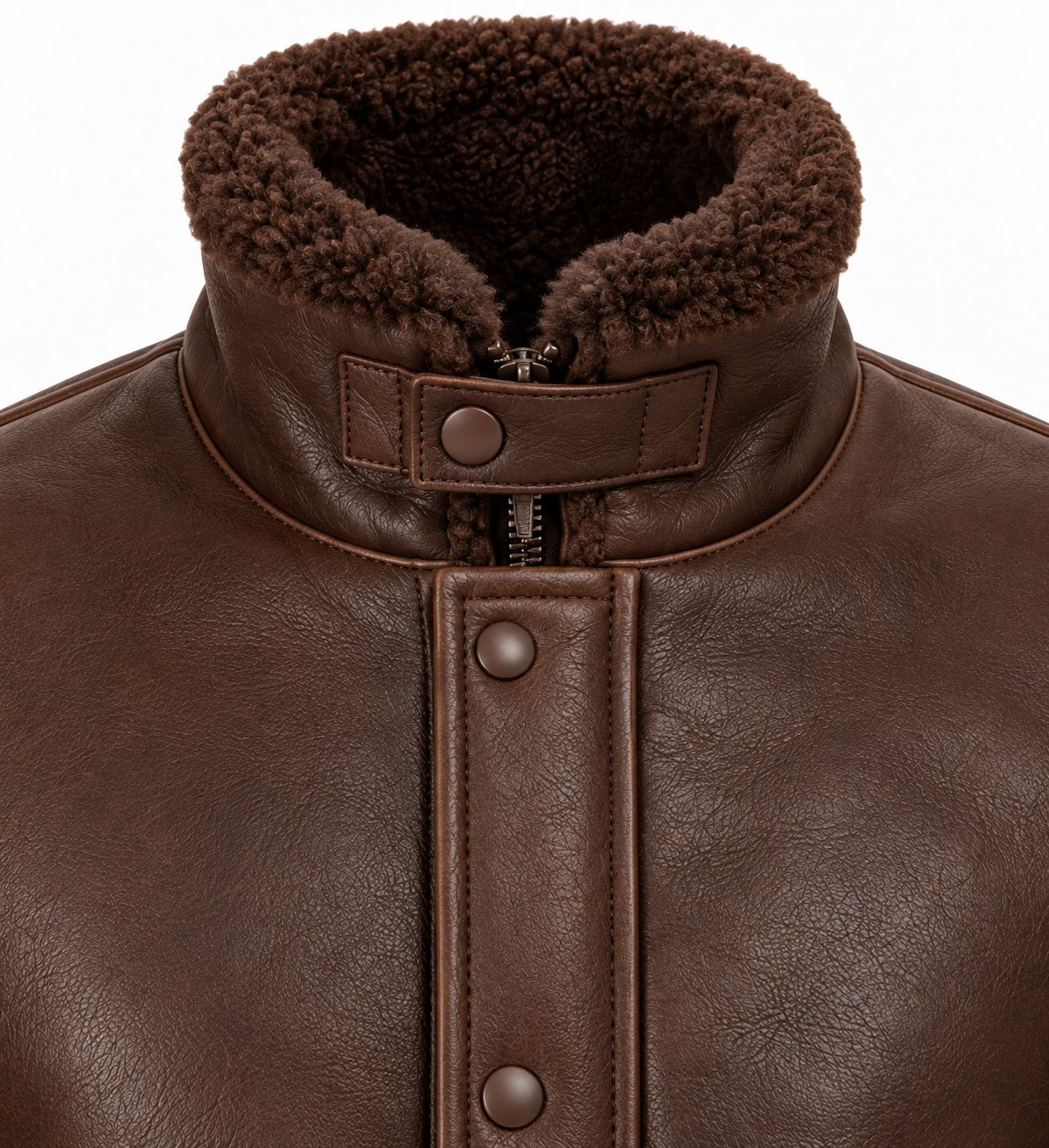 SH078 men's brown shearling jacket detail view