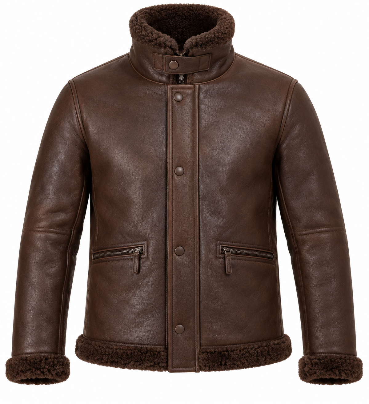 SH078 men's brown shearling jacket front view