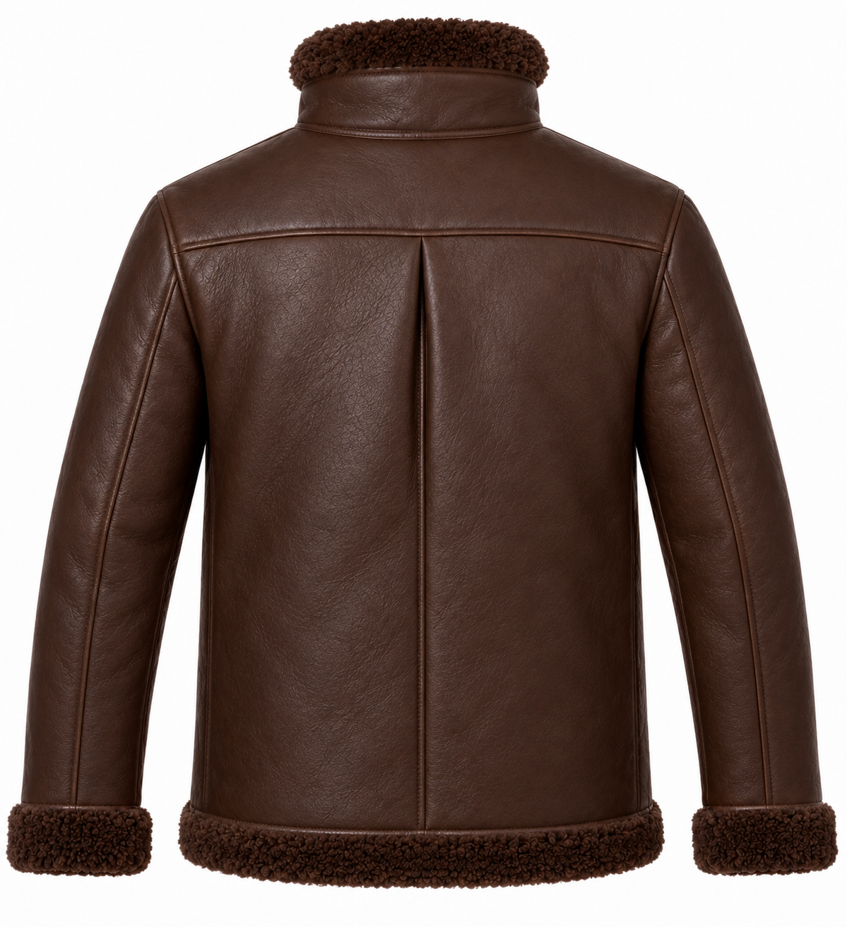 SH079 men's brown shearling jacket back view
