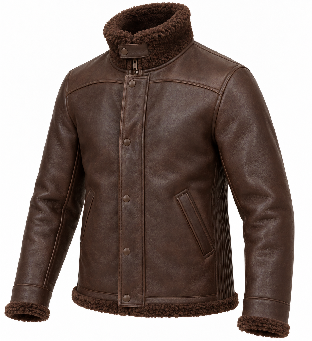 SH080 men's brown shearling jacket angle view