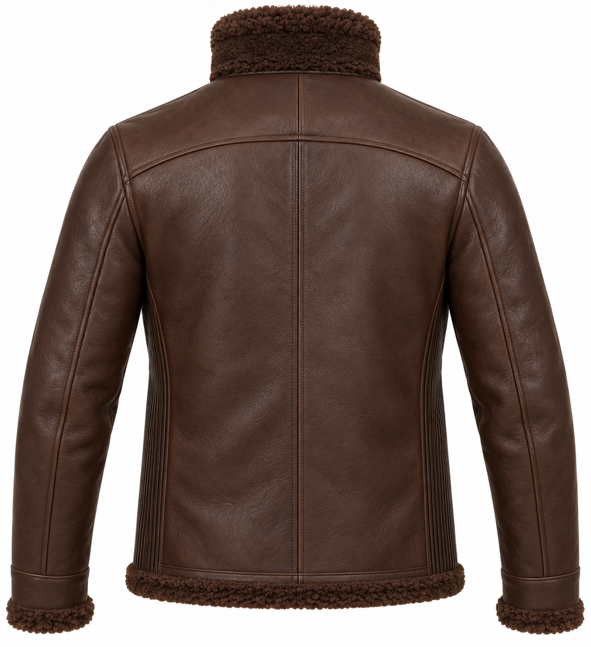 SH080 men's brown shearling jacket back view