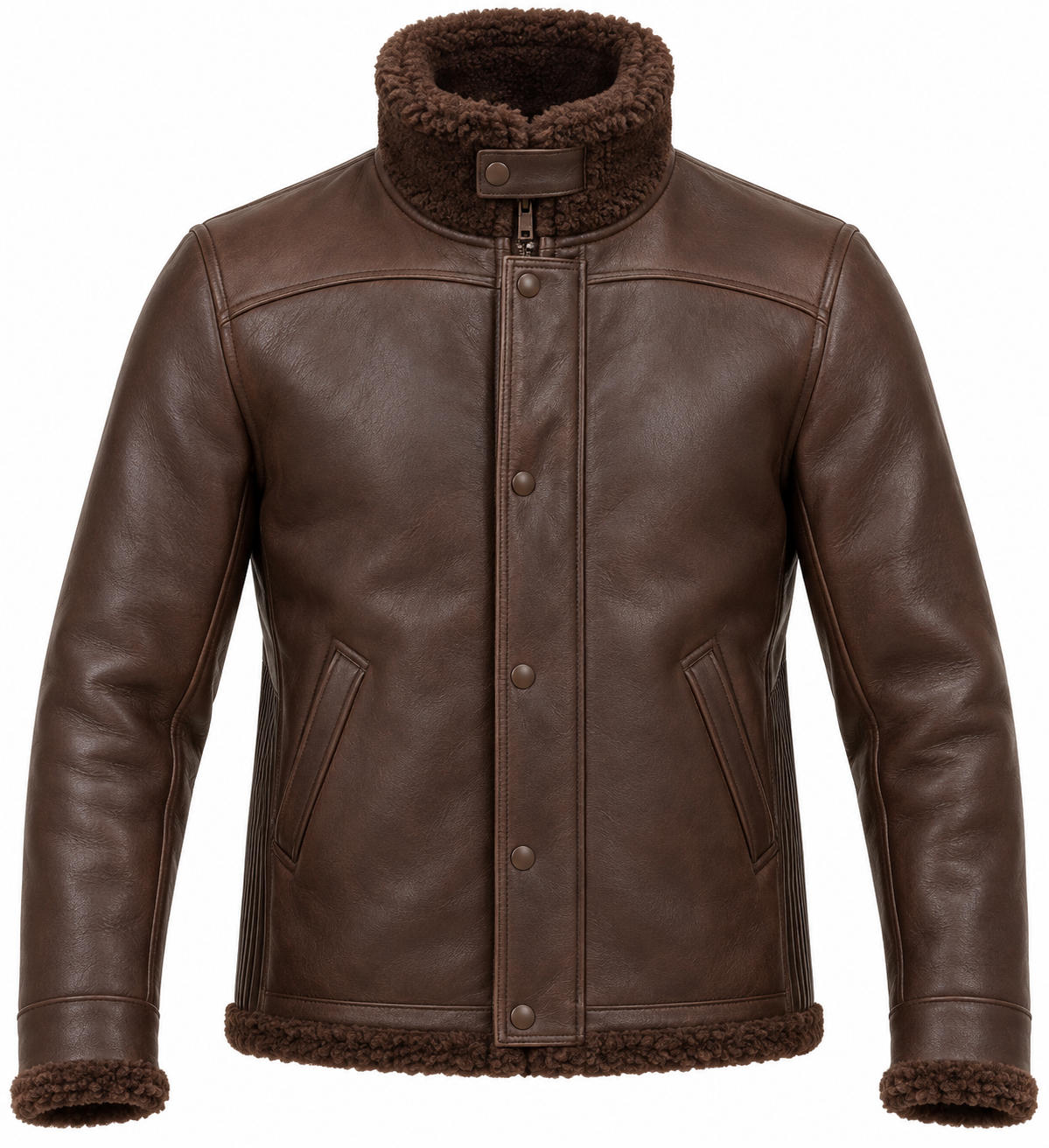 SH080 men's brown shearling jacket front view