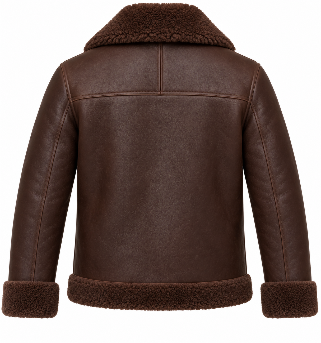 SH081 men's brown shearling jacket back view
