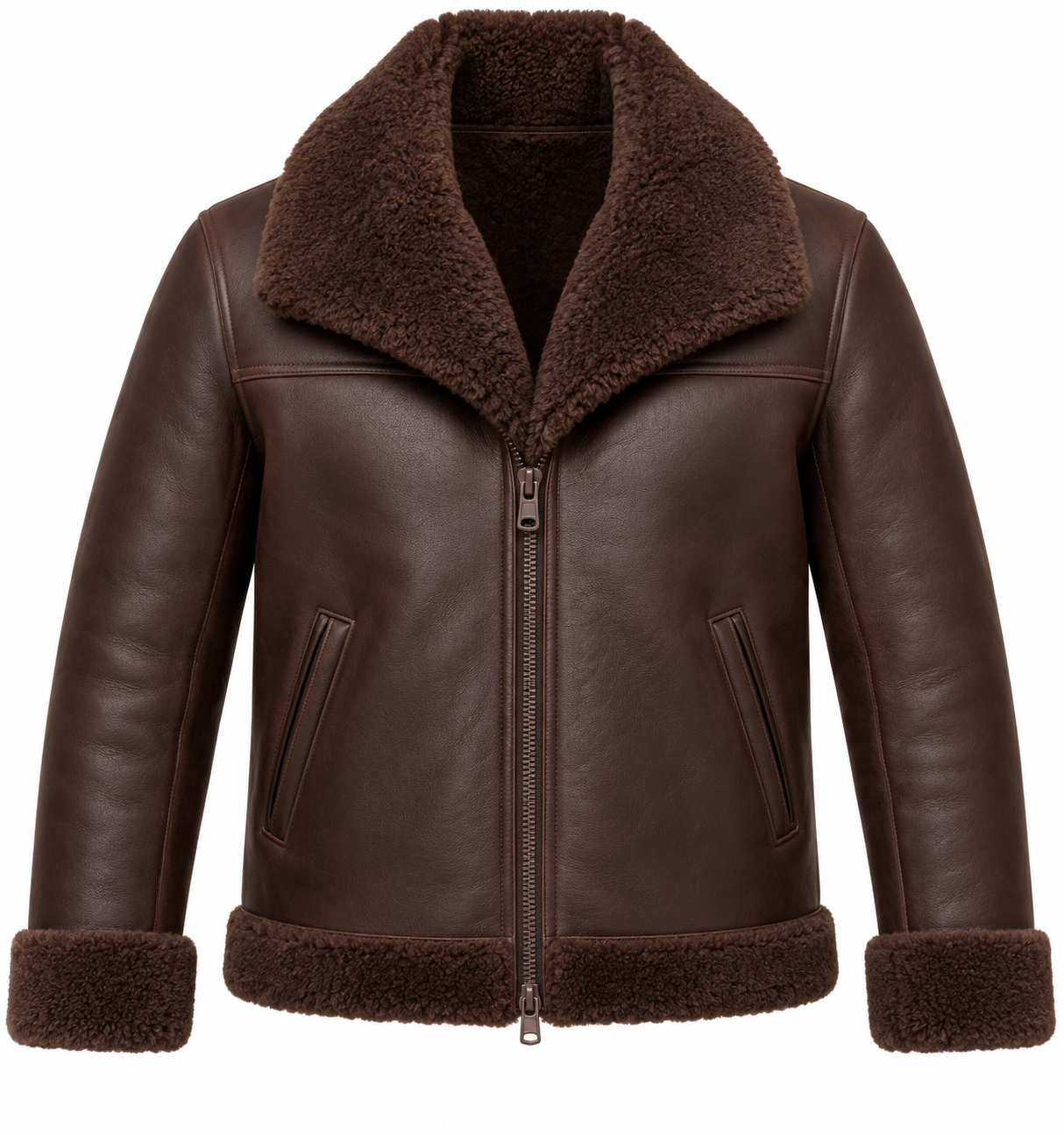 SH081 men's brown shearling jacket front view