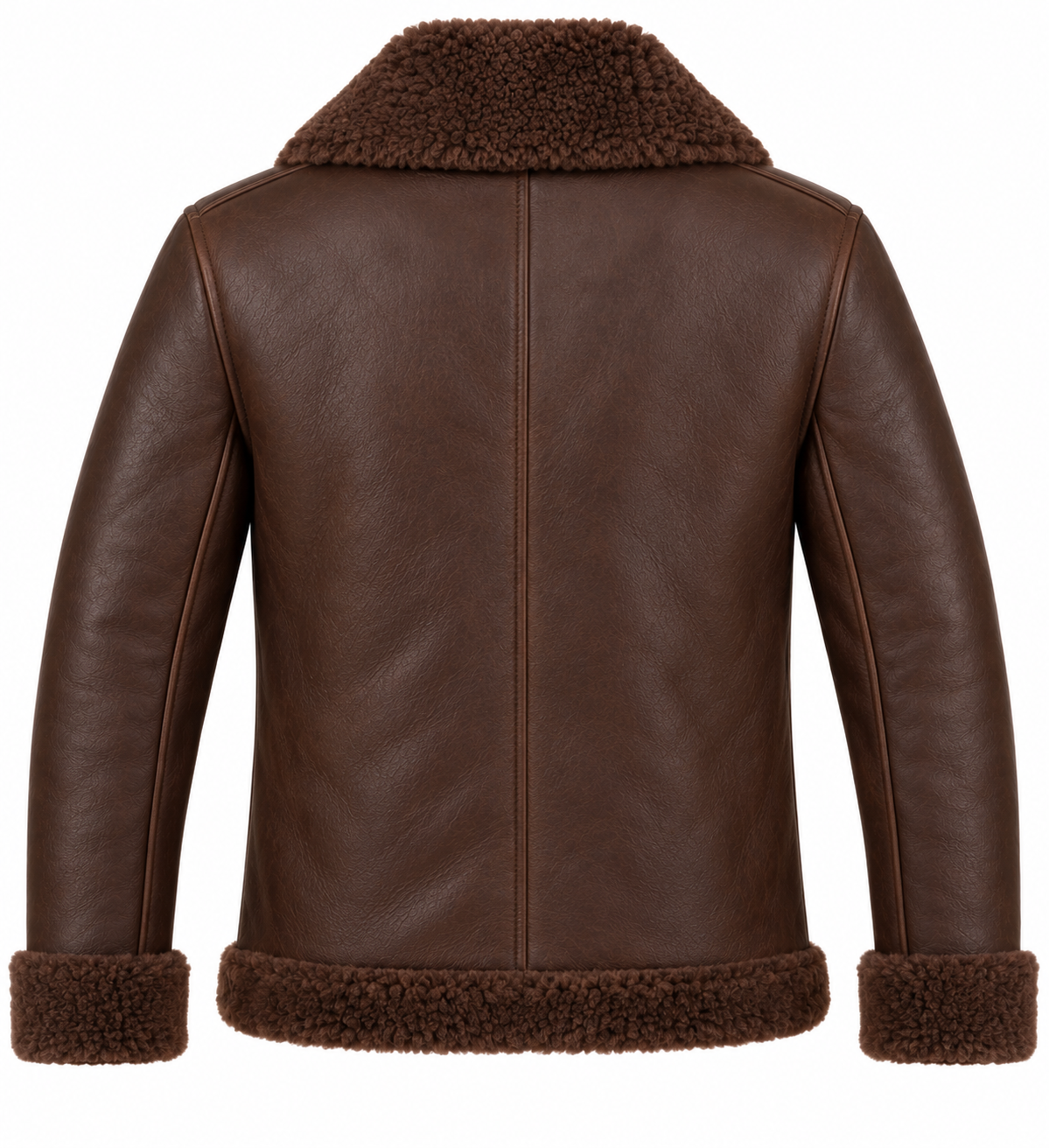 SH082 men's brown shearling jacket back view