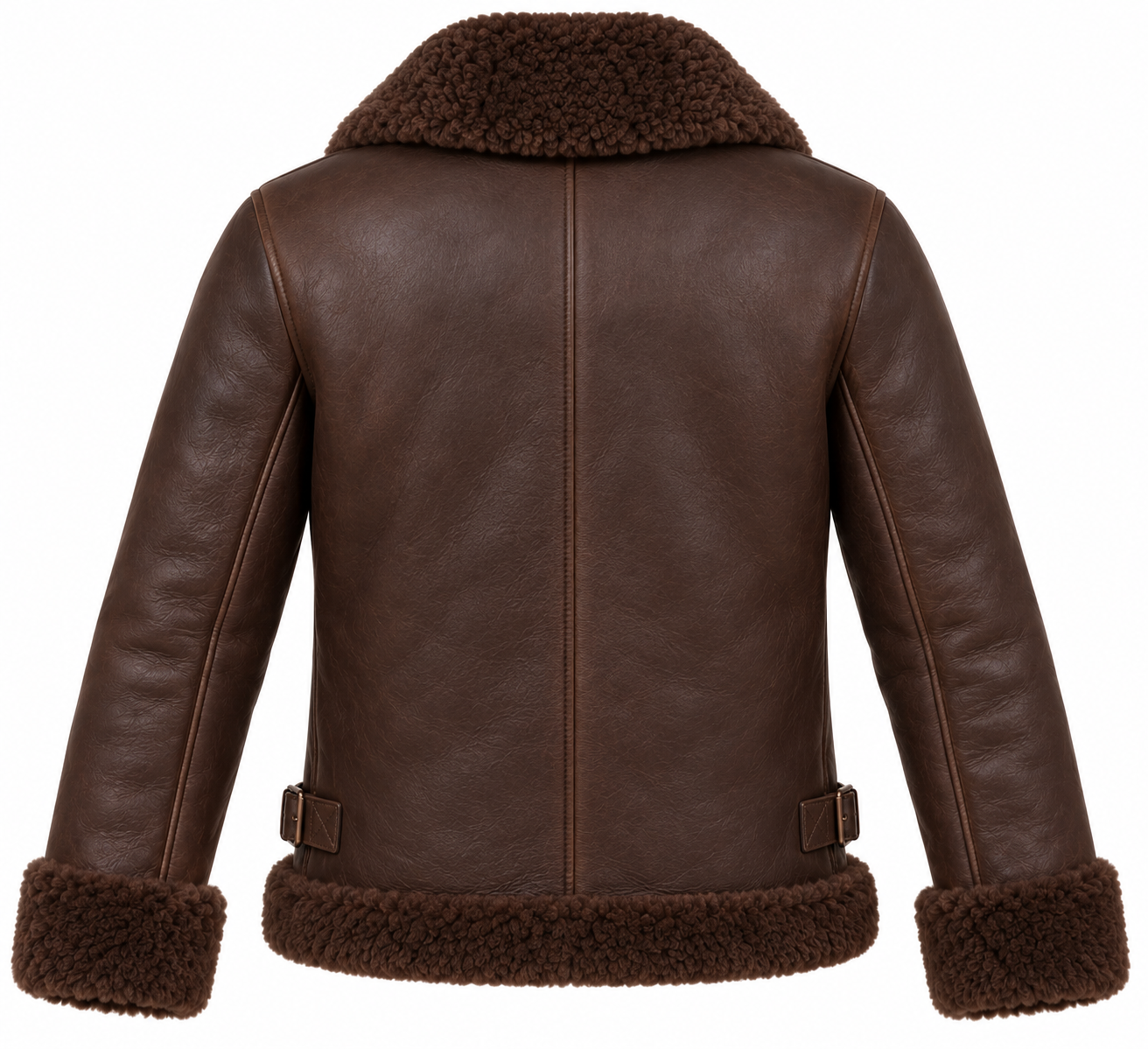 SH083 men's brown shearling jacket back view