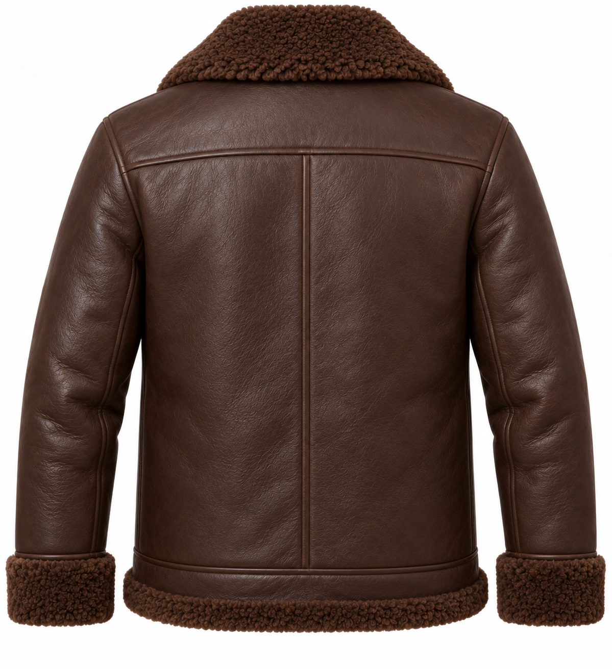 SH084 men's brown shearling jacket back view