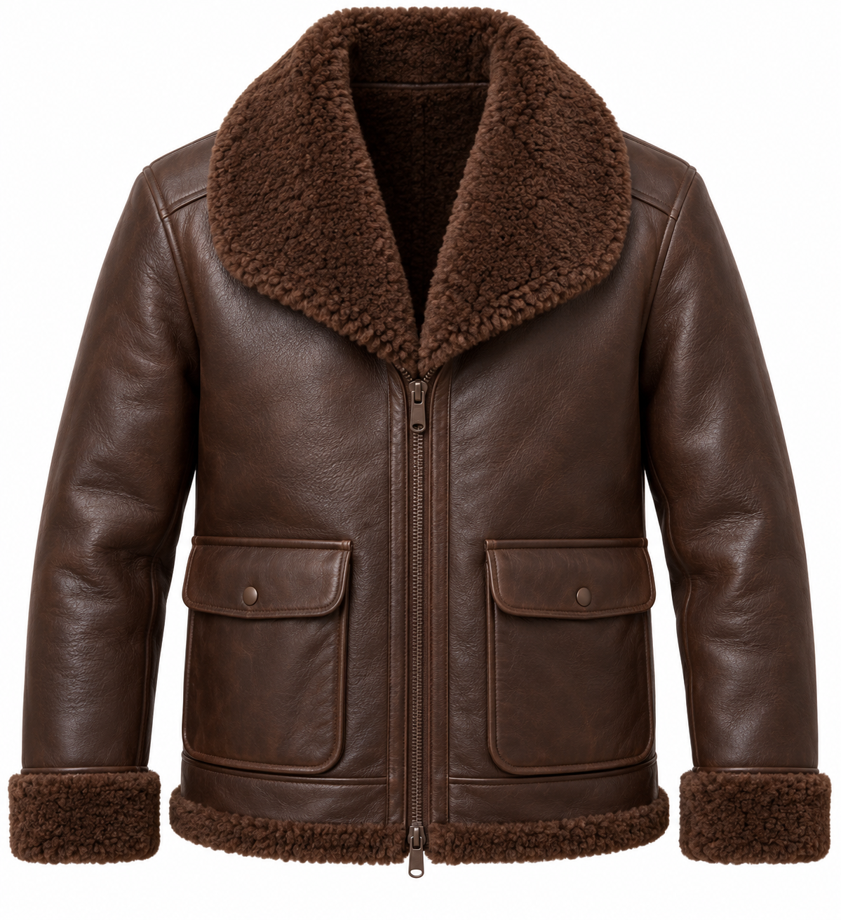 SH084 men's brown shearling jacket front view