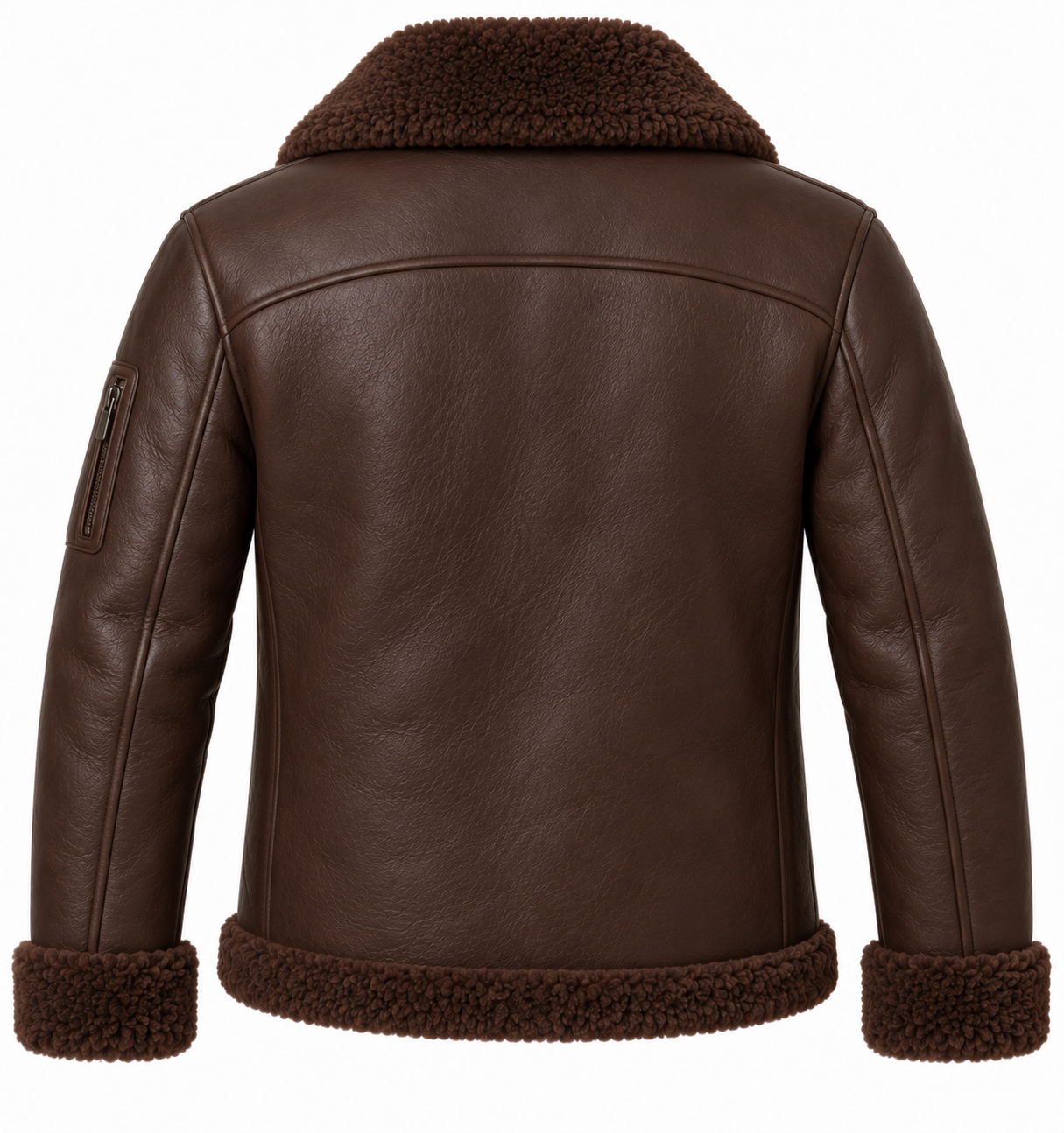 SH086 men's brown shearling jacket back view