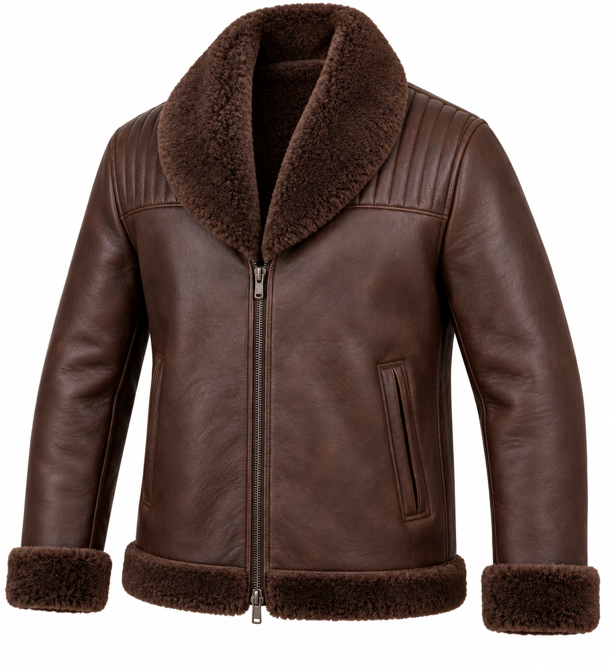SH087 men's brown shearling jacket angle view