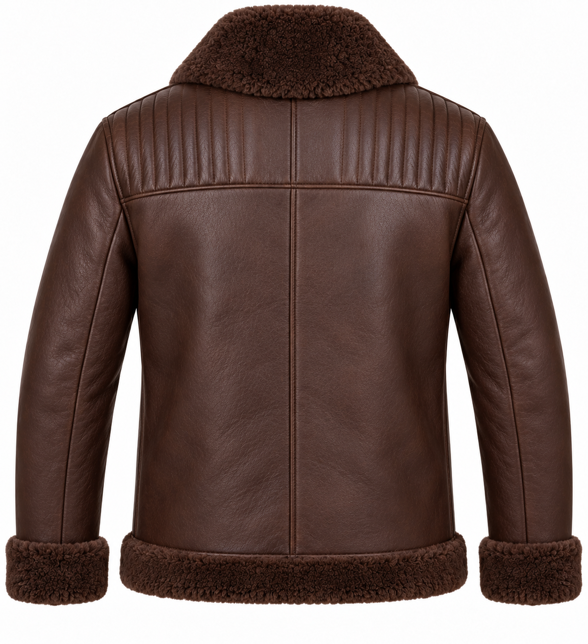 SH087 men's brown shearling jacket back view