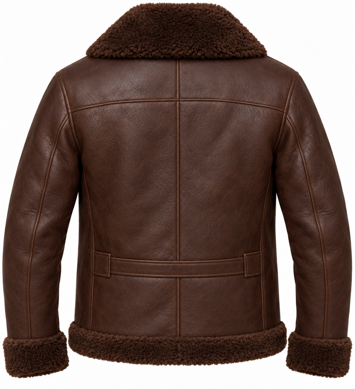 SH088 men's brown shearling jacket back view