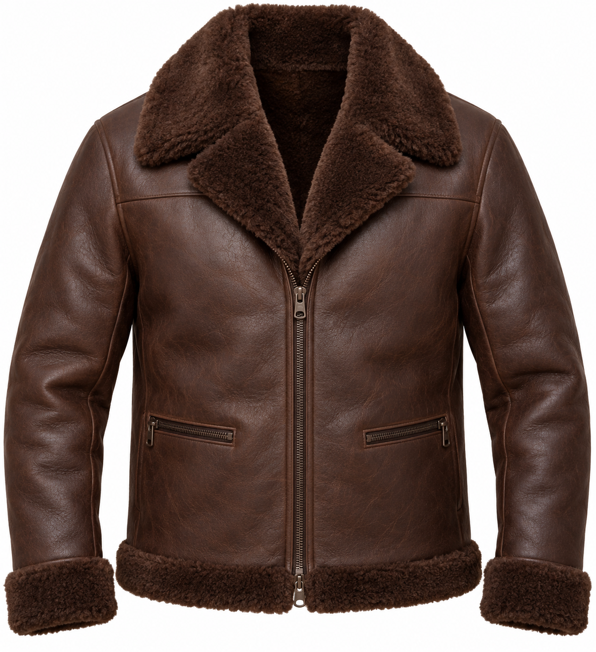 SH088 men's brown shearling jacket front view