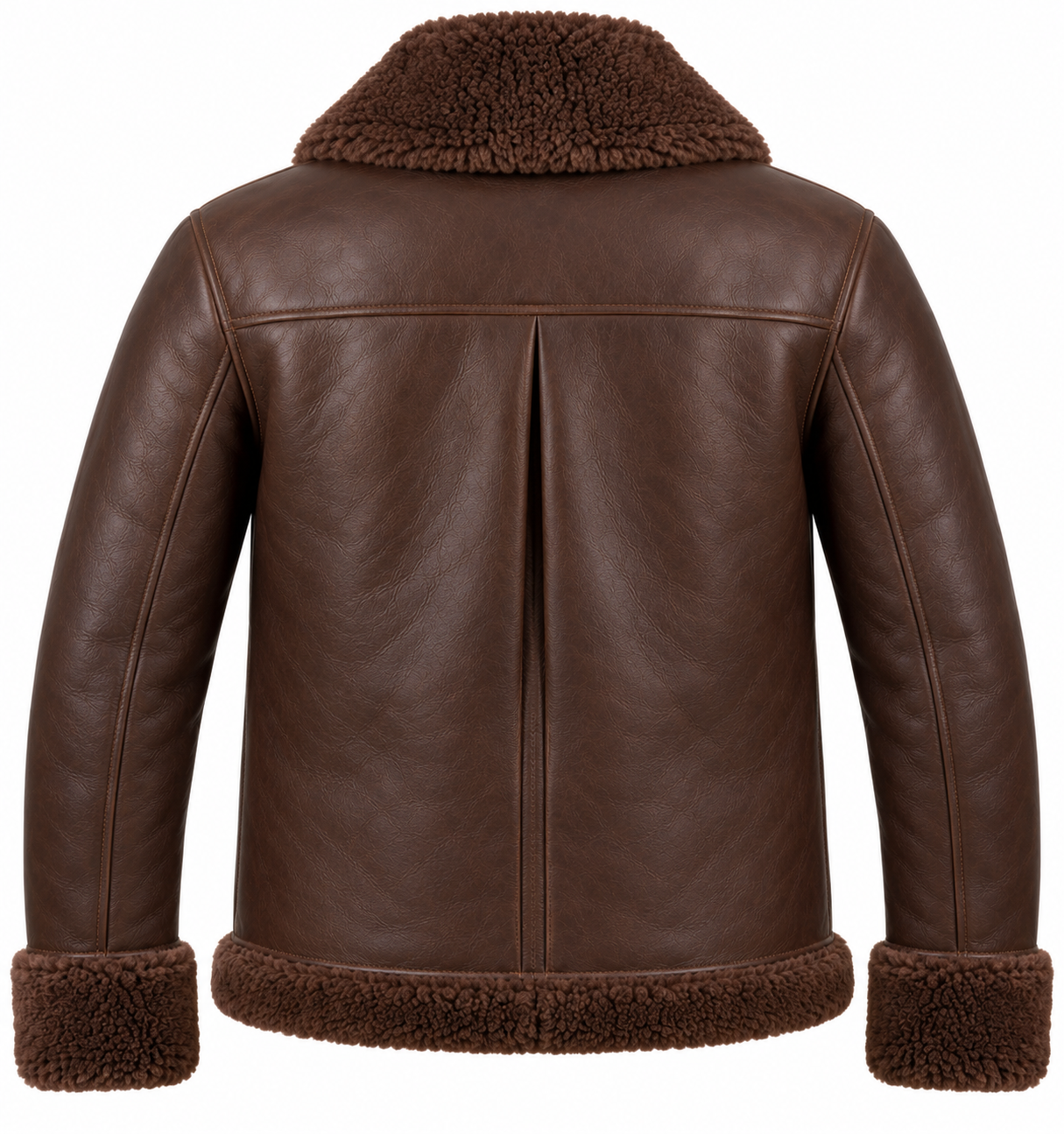 SH089 men's brown shearling jacket back view