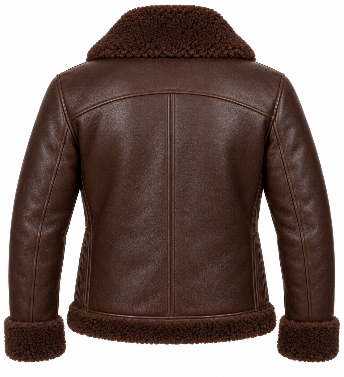 SH090 men's brown shearling jacket back view