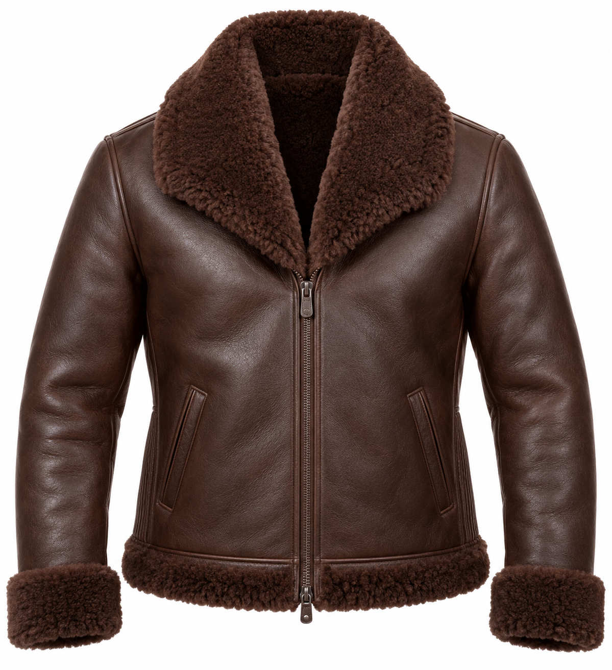 SH090 men's brown shearling jacket front view