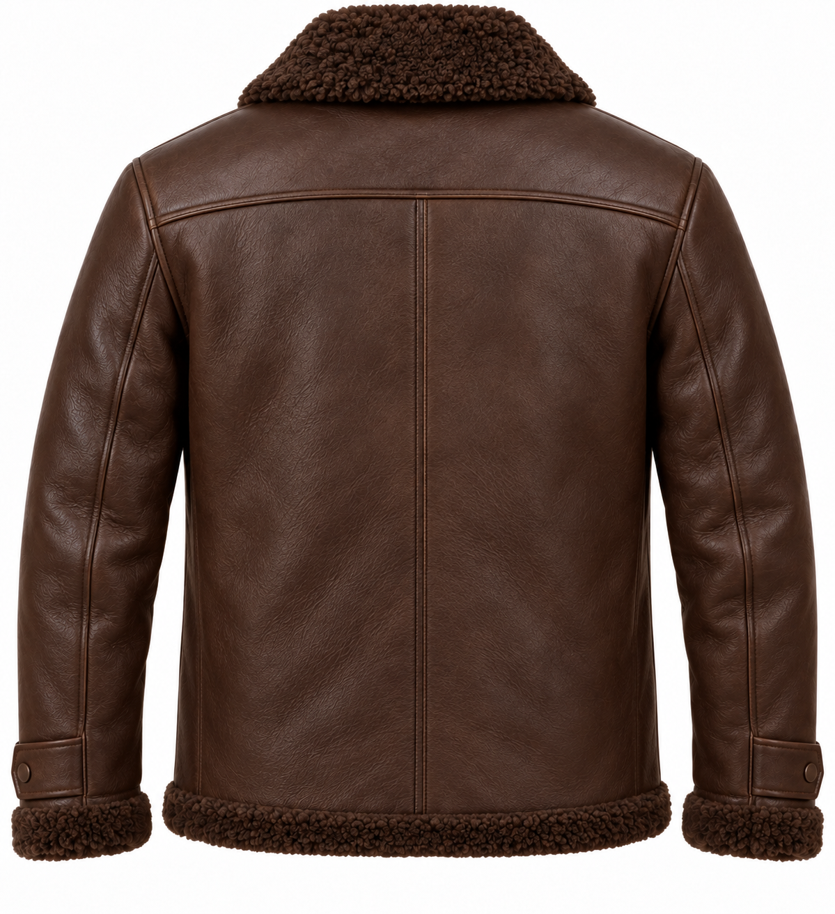 SH091 men's brown shearling jacket back view