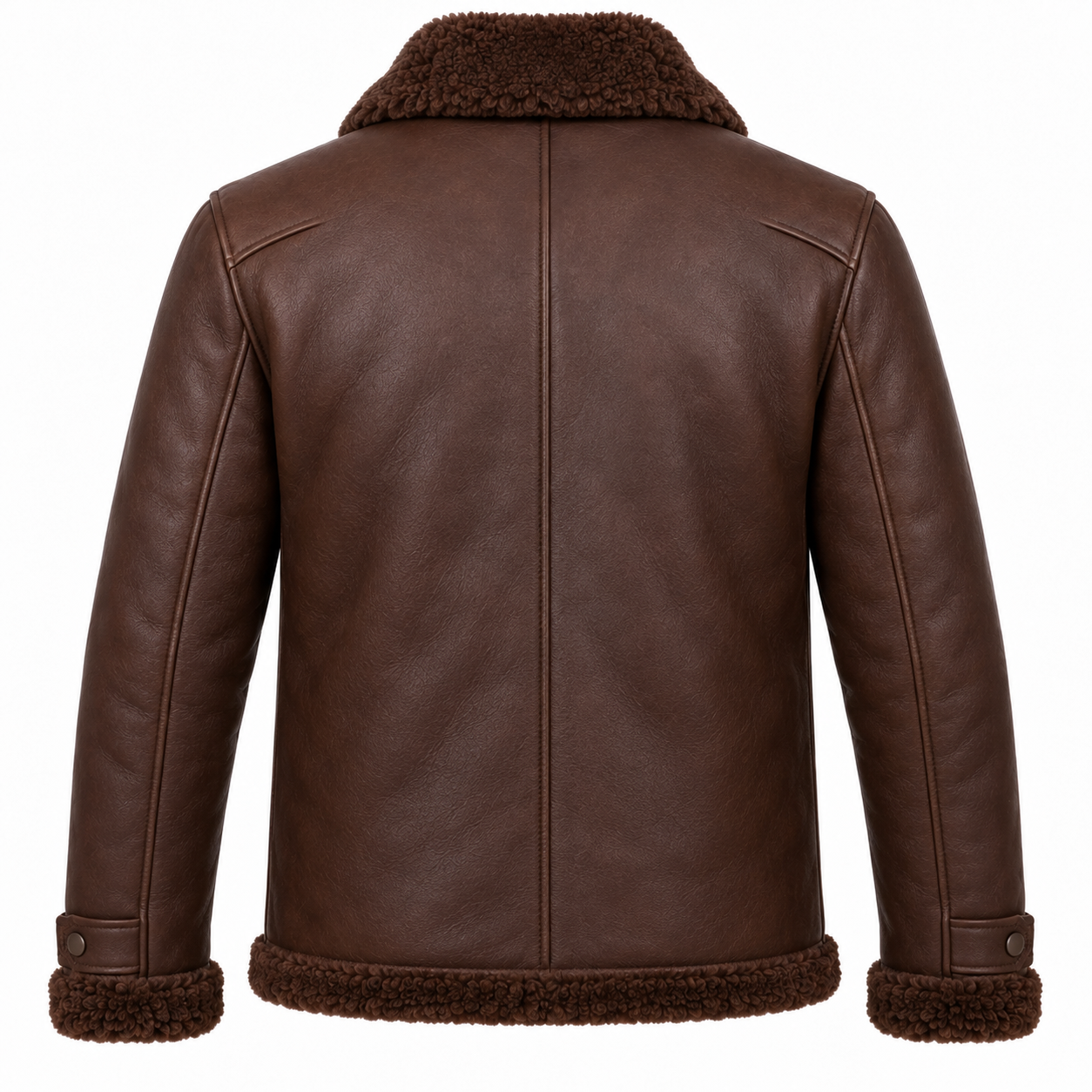 SH092 men's brown shearling jacket back view