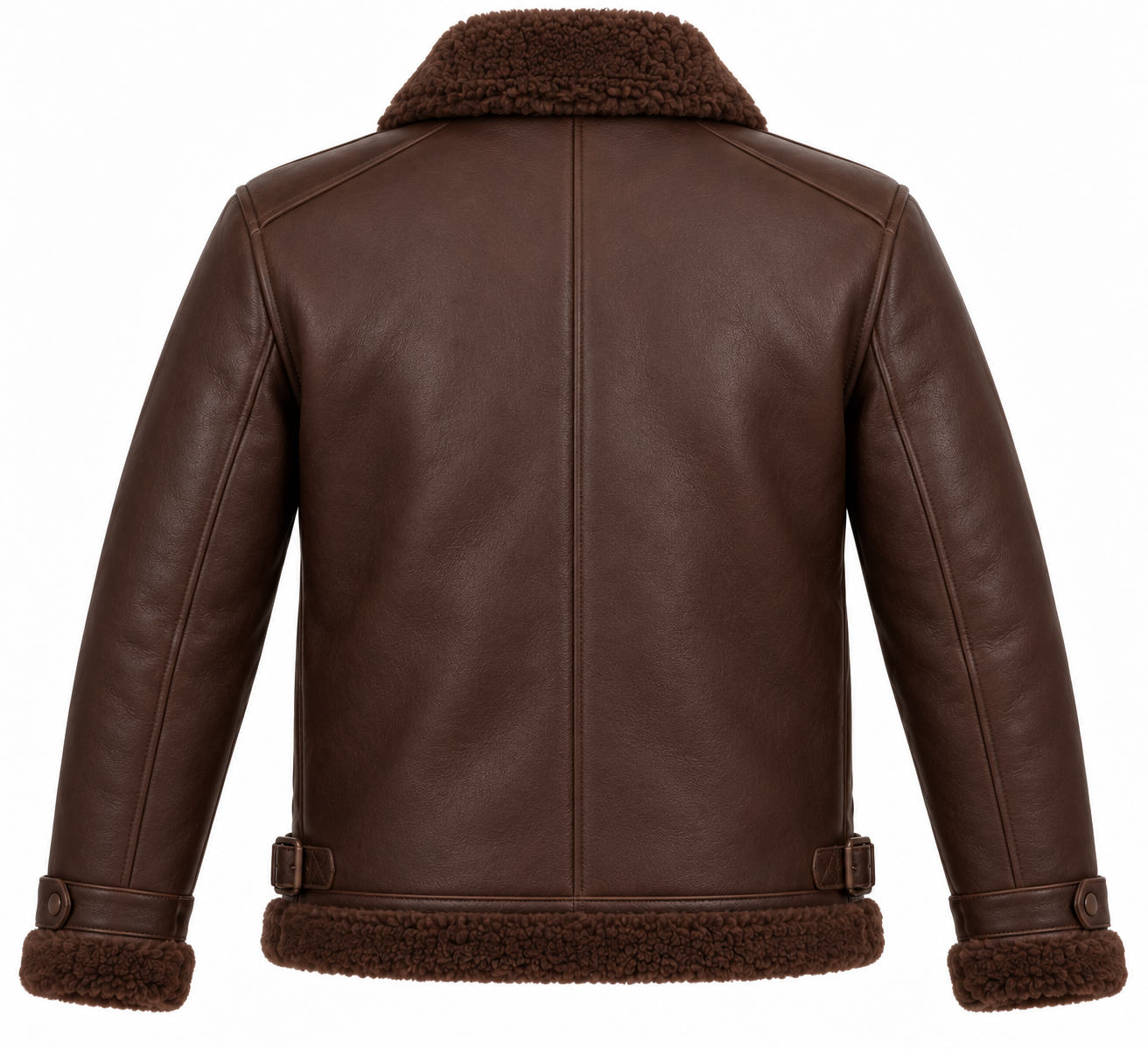 SH093 men's brown shearling jacket back view