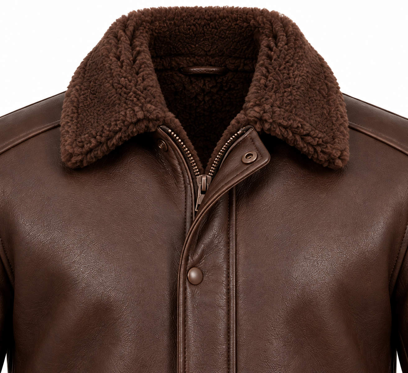 SH093 men's brown shearling jacket detail view