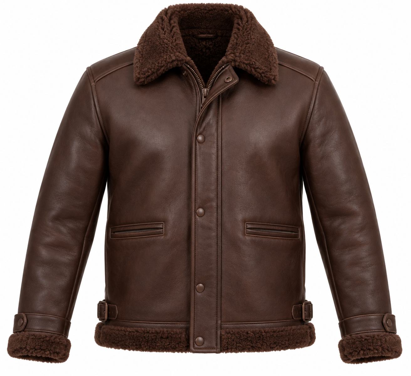 SH093 men's brown shearling jacket front view