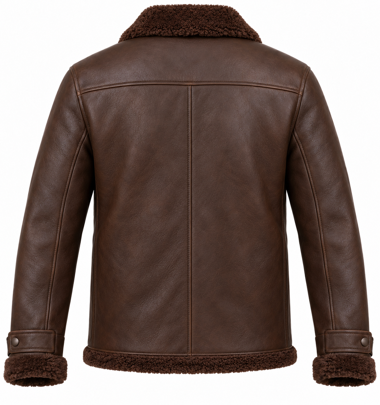 SH094 men's brown shearling jacket back view