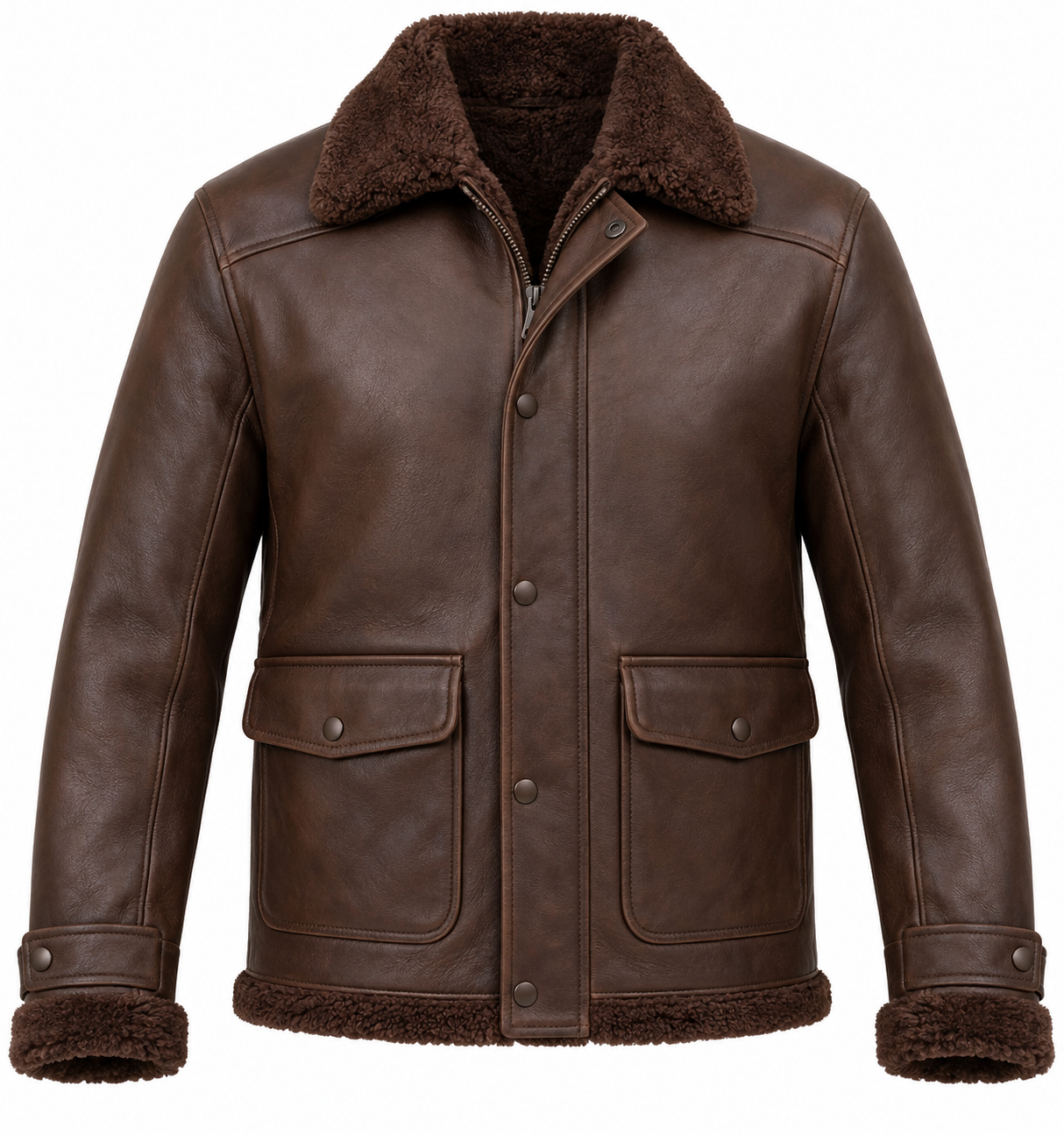 SH094 men's brown shearling jacket front view