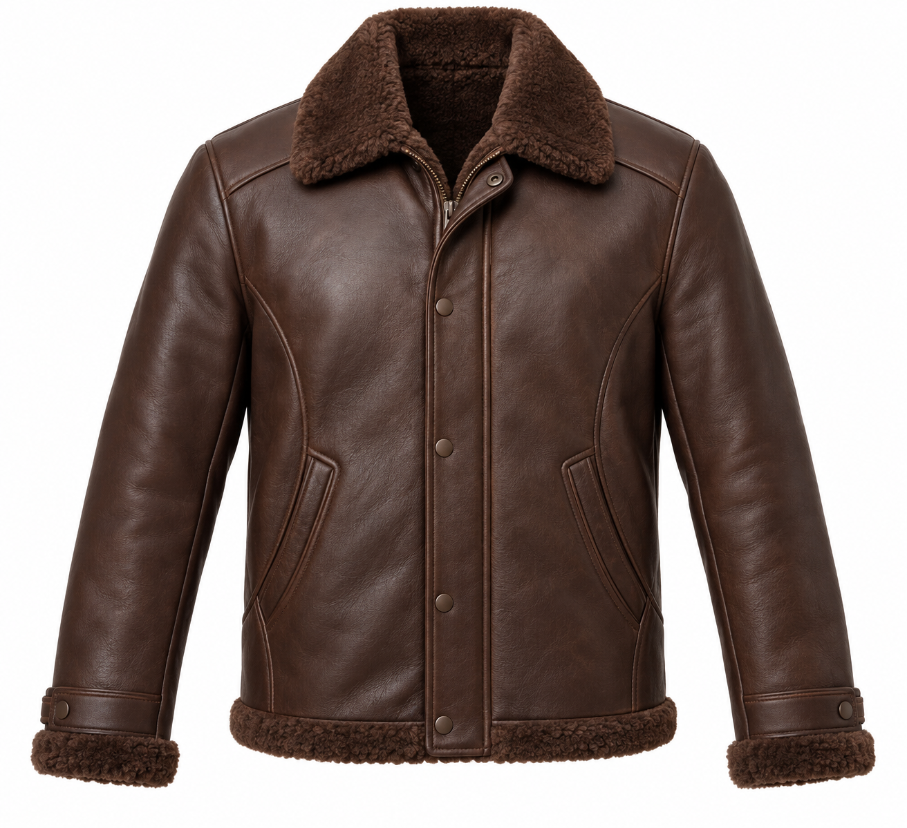 SH095 men's brown shearling jacket front view