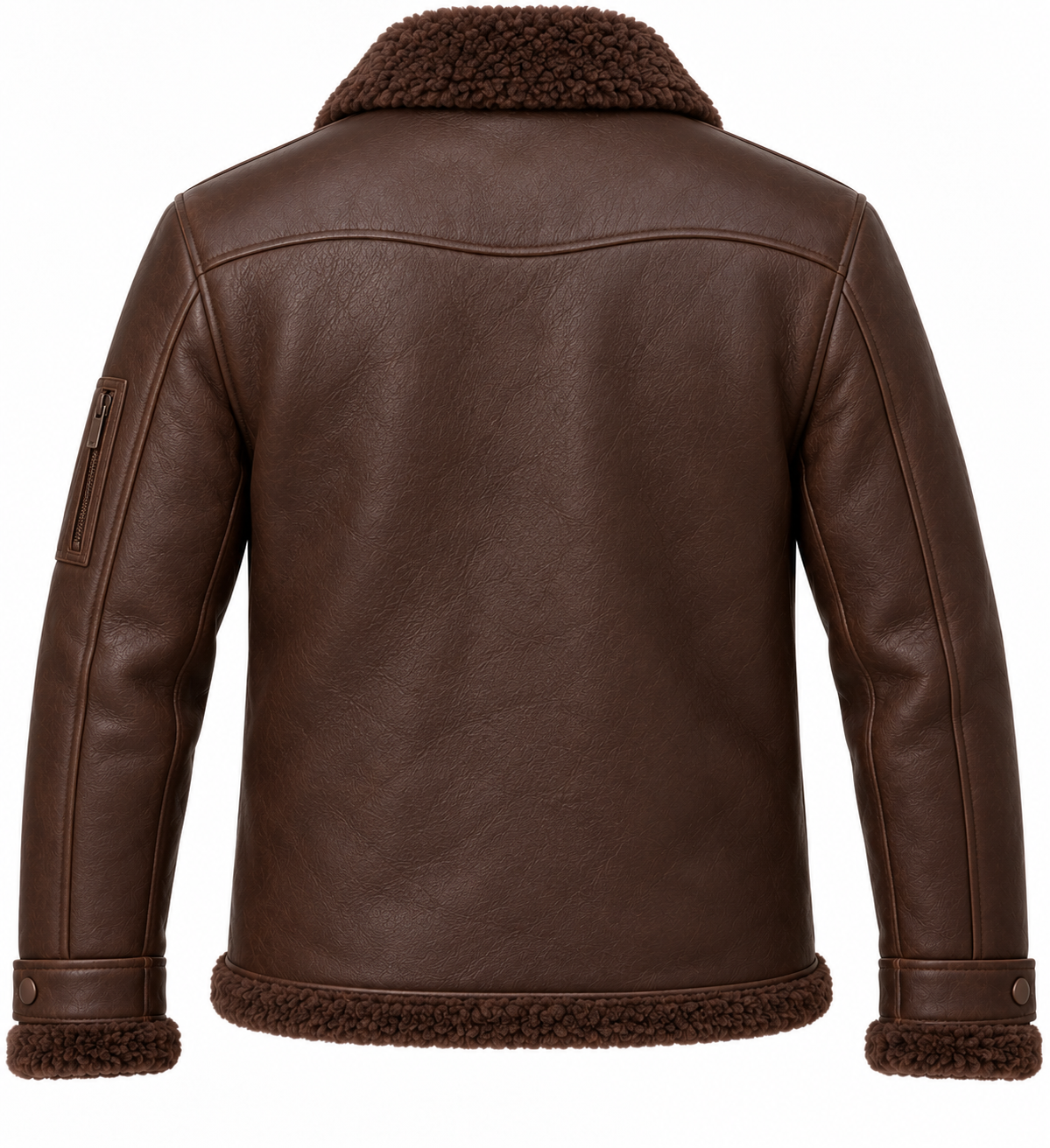 SH096 men's brown shearling jacket back view