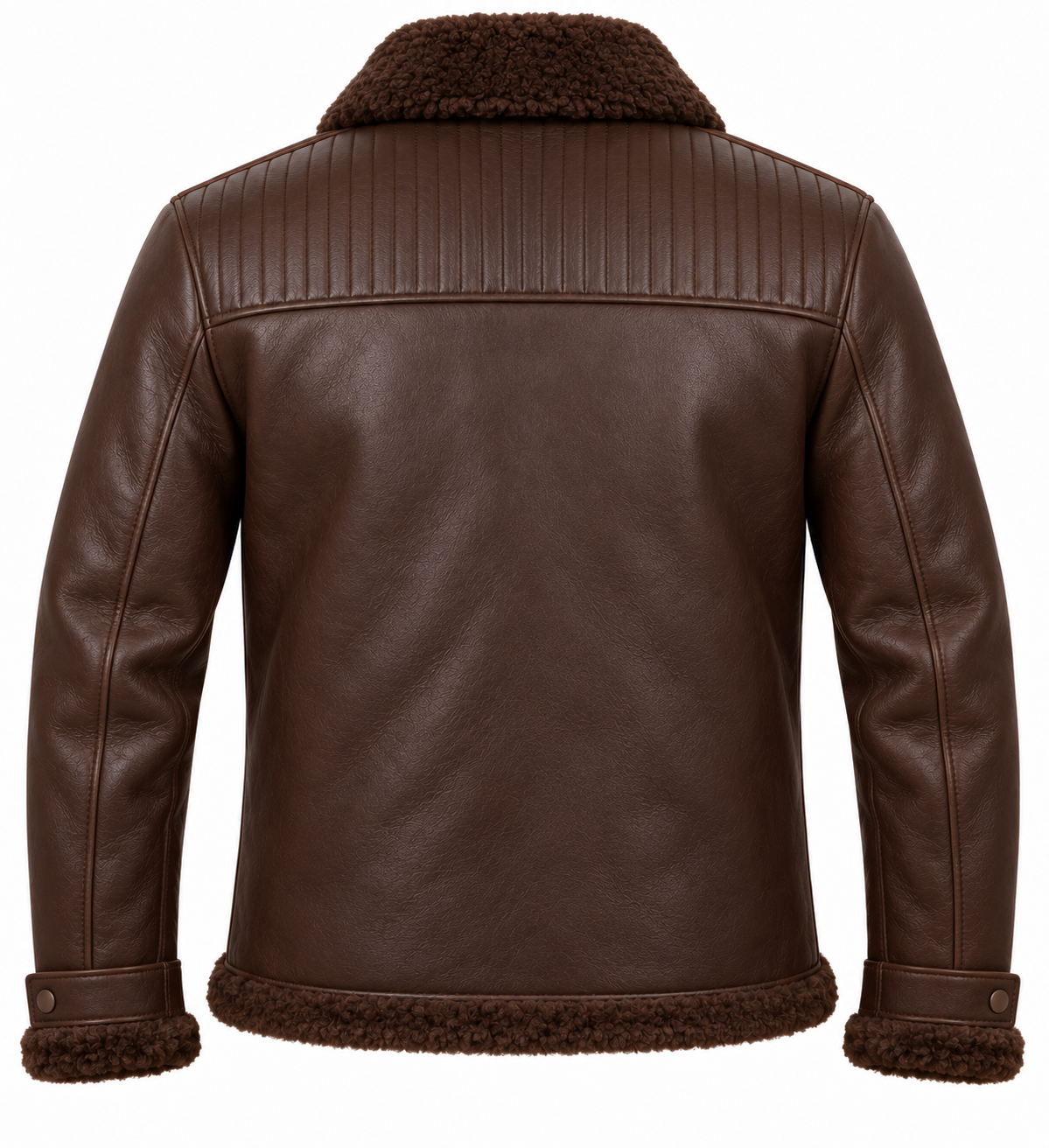 SH097 men's brown shearling jacket back view