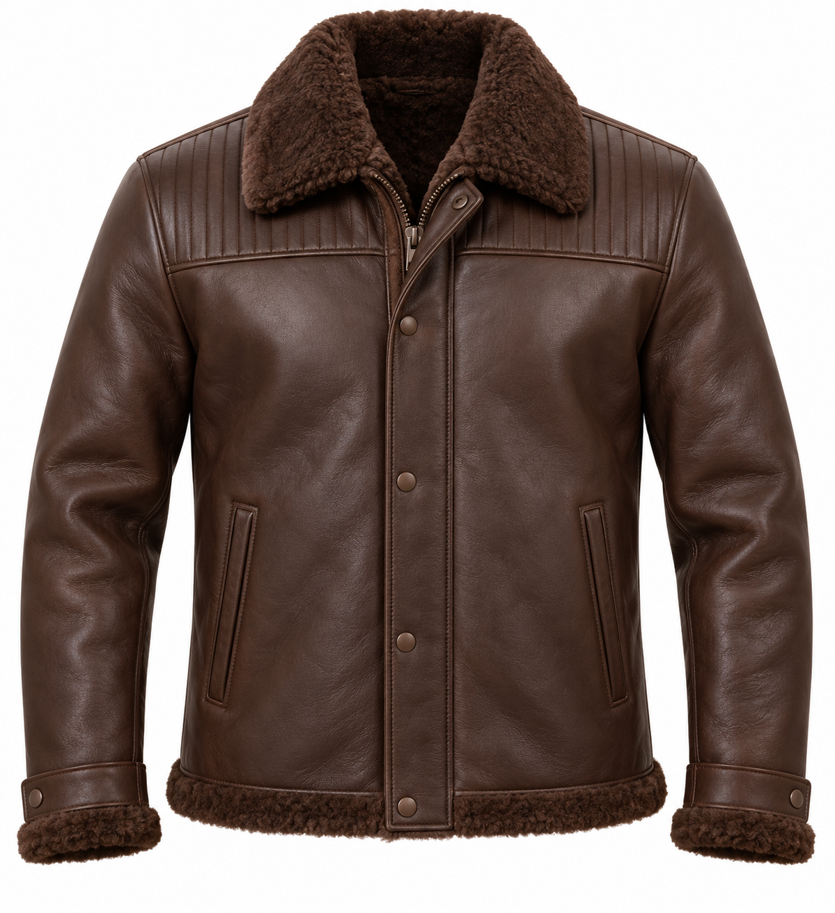 SH097 men's brown shearling jacket front view