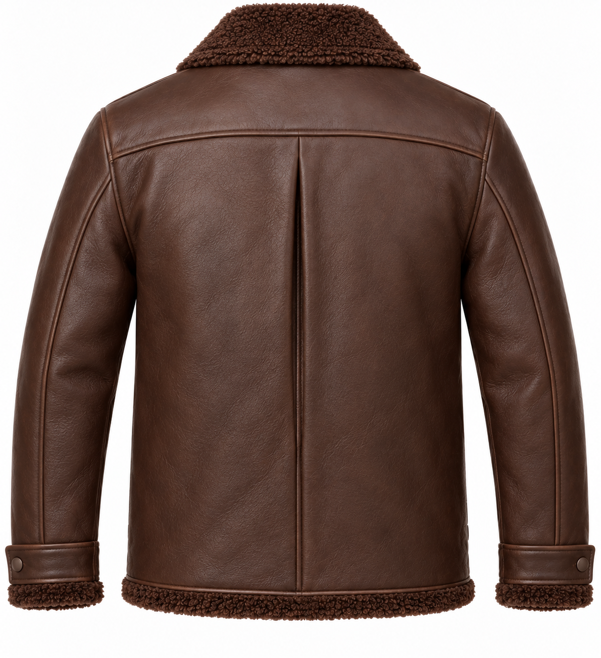 SH099 men's brown shearling jacket back view