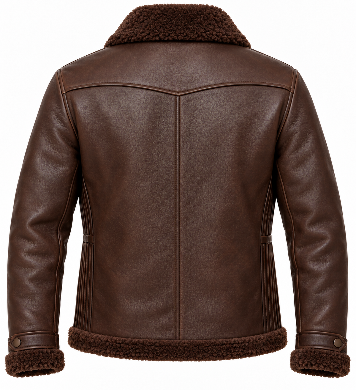 SH100 men's brown shearling jacket back view