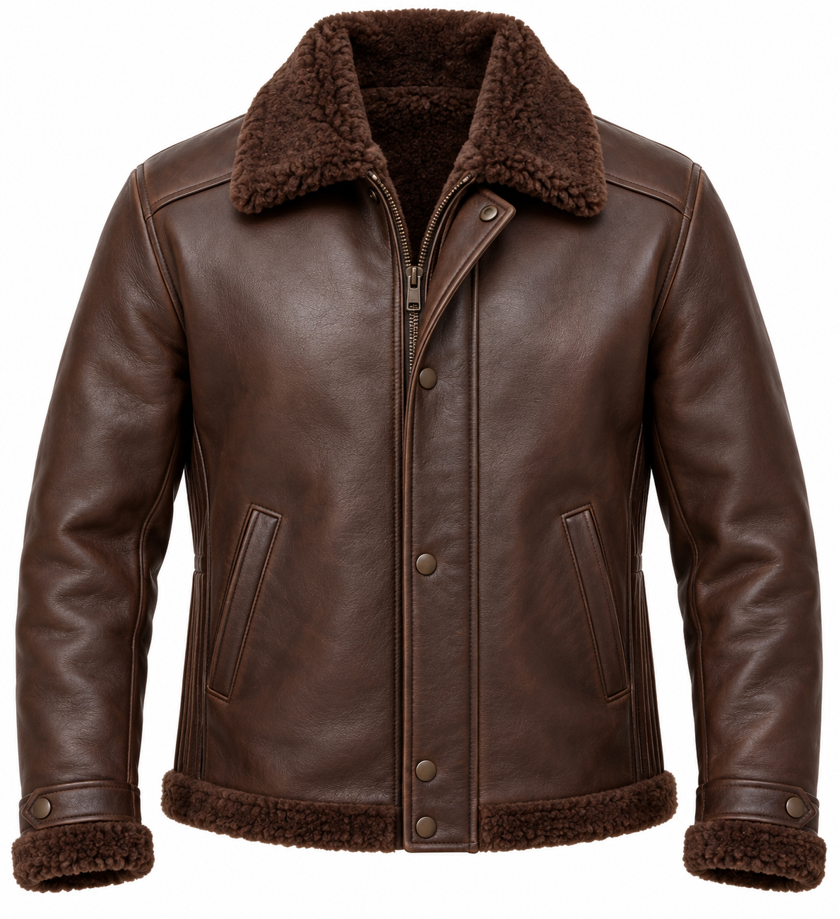 SH100 men's brown shearling jacket front view