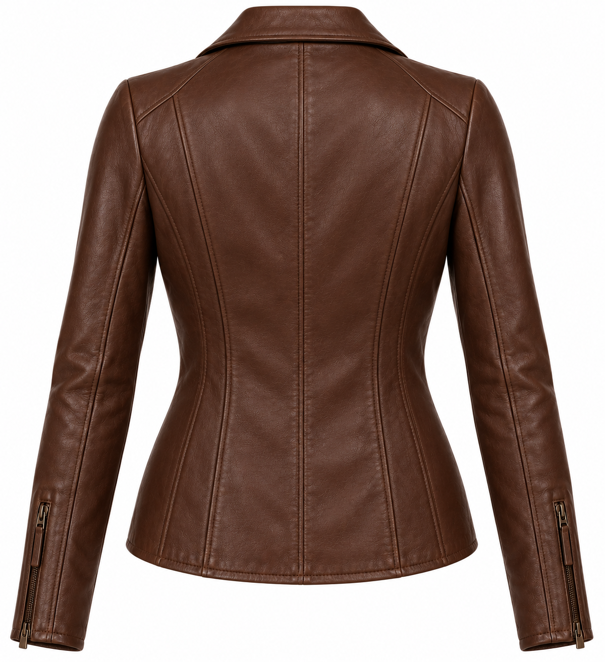 W001 brown leather jacket back view